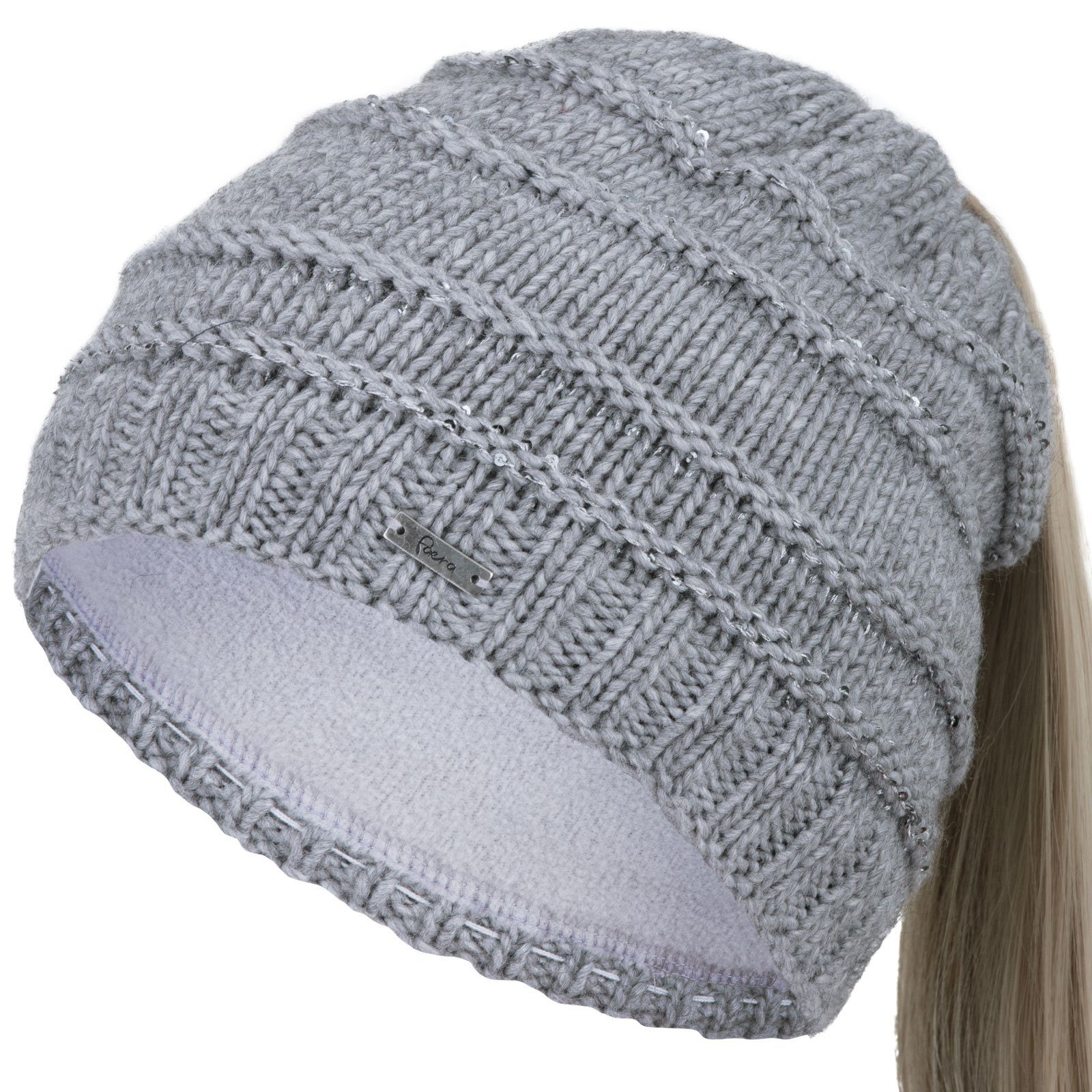 Faera Strickmütze (1-St) Damen Zopf Wintermütze Zopfloch Loch Strickmütze Beanie Mütze