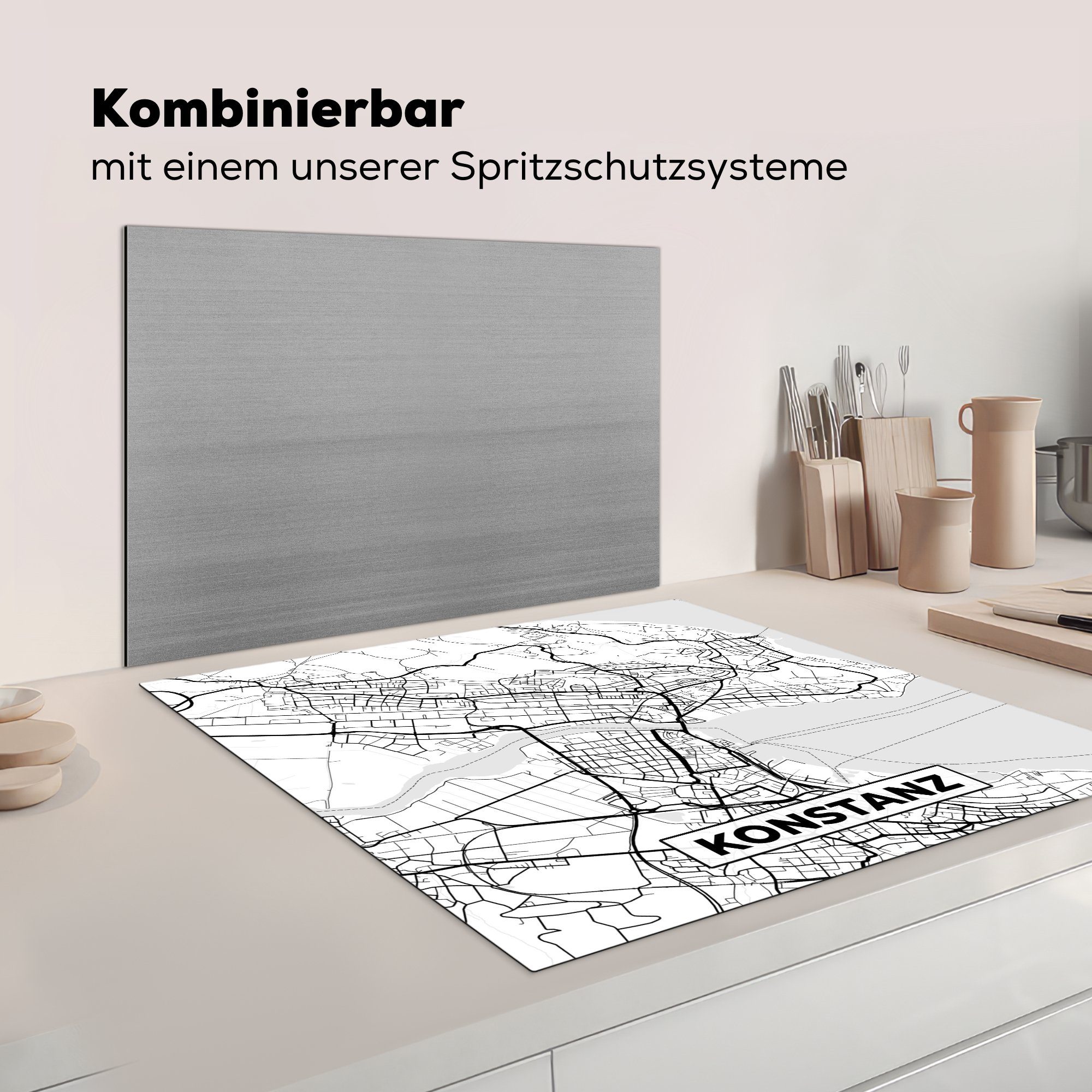 - Konstanz für cm, Karte (1 küche 78x78 - tlg), Vinyl, MuchoWow Arbeitsplatte Herdblende-/Abdeckplatte Ceranfeldabdeckung, Stadtplan,