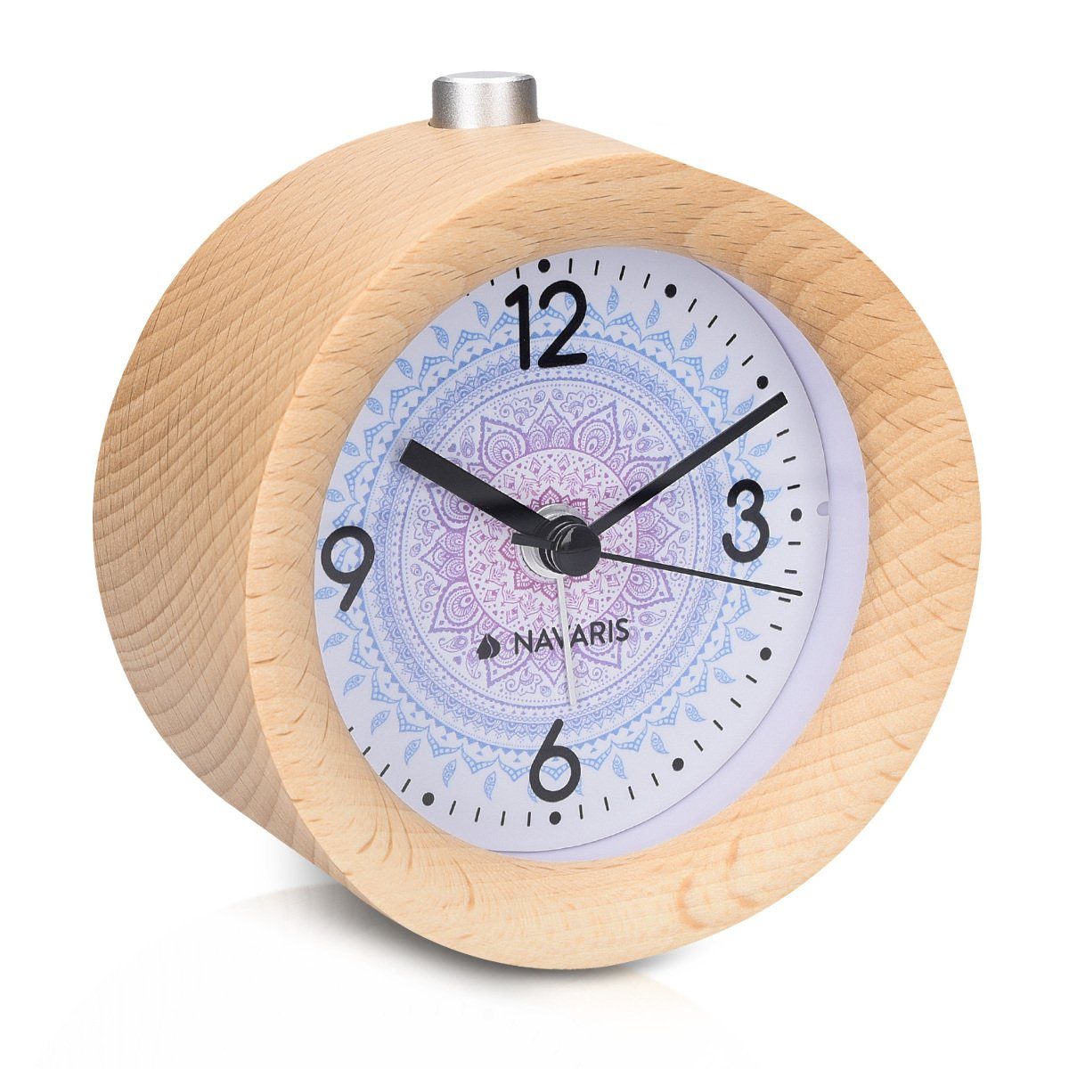 mit Reisewecker Navaris Wecker Rund, Uhr Holz mit Analog Snooze, Design Retro