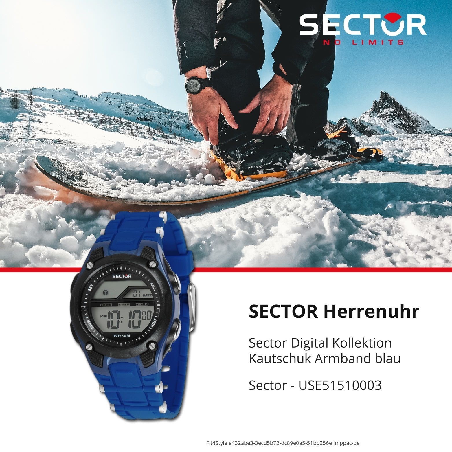 Sector Digitaluhr Sector Herren Herren rund, Armbanduhr Digital, Kautschukarmband 45mm) Armbanduhr (ca. blau, Casual groß