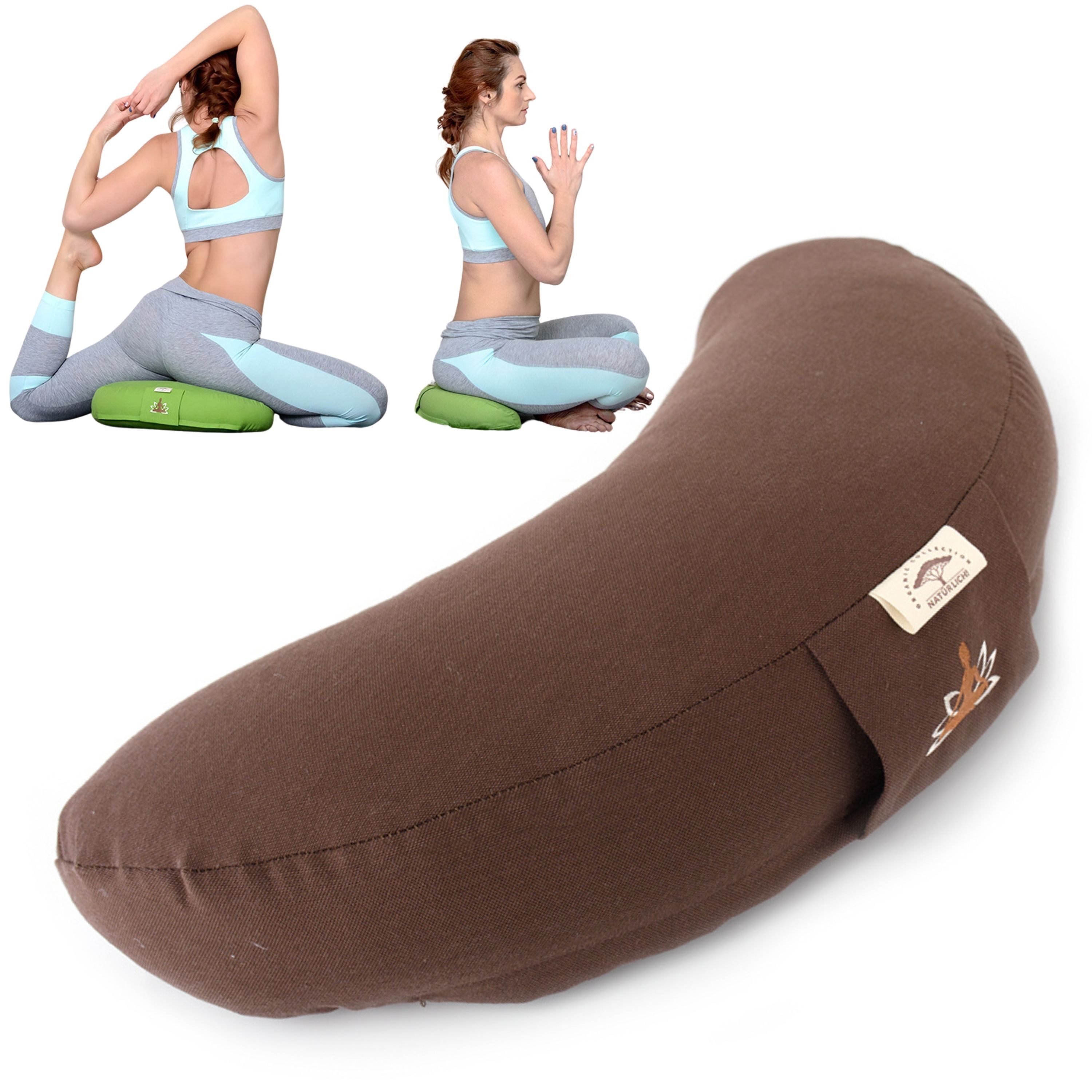 SEI Design Yogakissen Meditationskissen Yogakissen Halbmond mit Buchweizenschalen Füllung, gesticktes Motiv