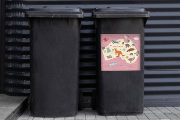 MuchoWow Wandsticker Tiere - Weltkarte Kinder - Australien - Mädchen - Kinder (1 St), Mülleimer-aufkleber, Mülltonne, Sticker, Container, Abfalbehälter
