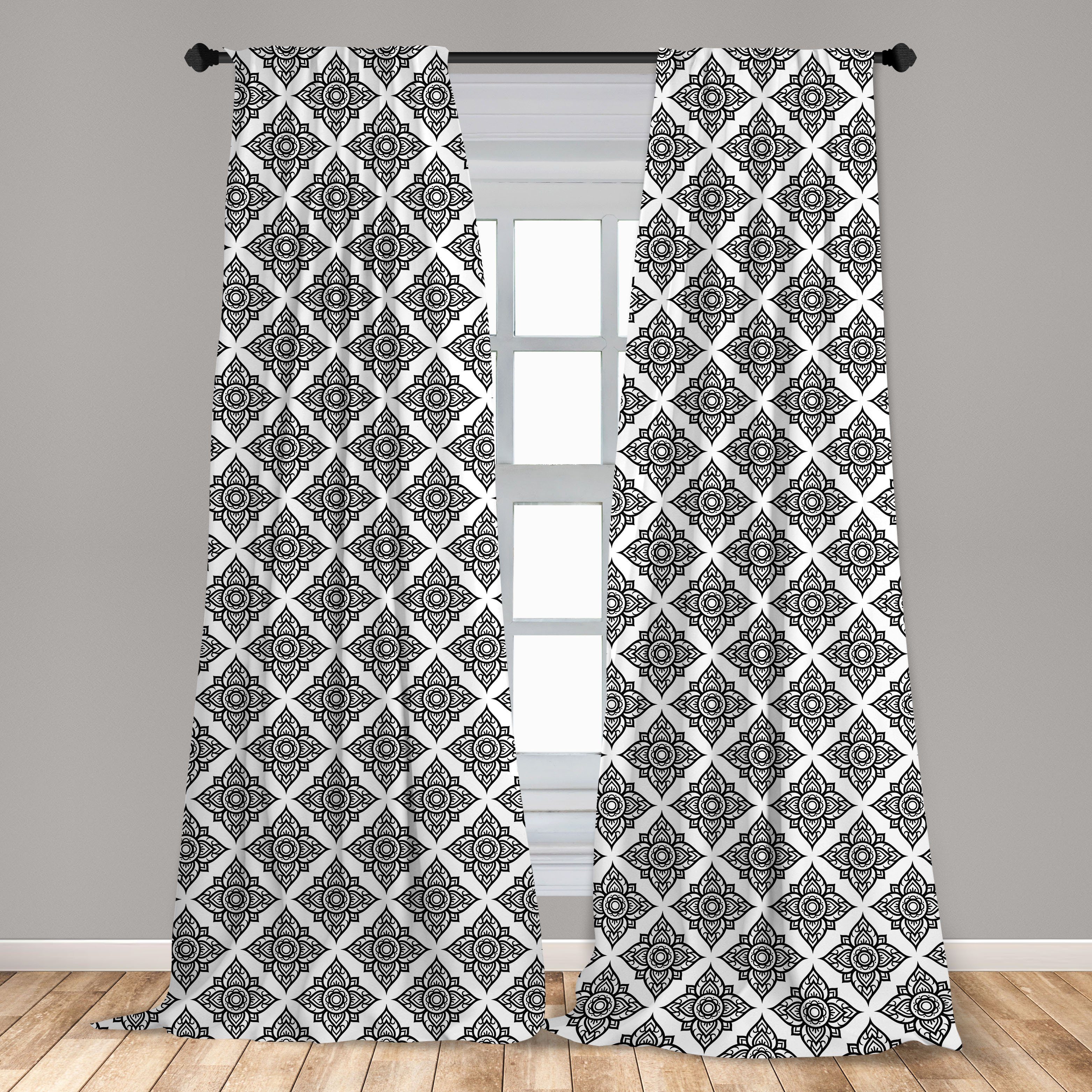 Gardine Vorhang für Schlafzimmer Motiv Arabeske Monotone Floral Dekor, Wohnzimmer Abakuhaus, Microfaser