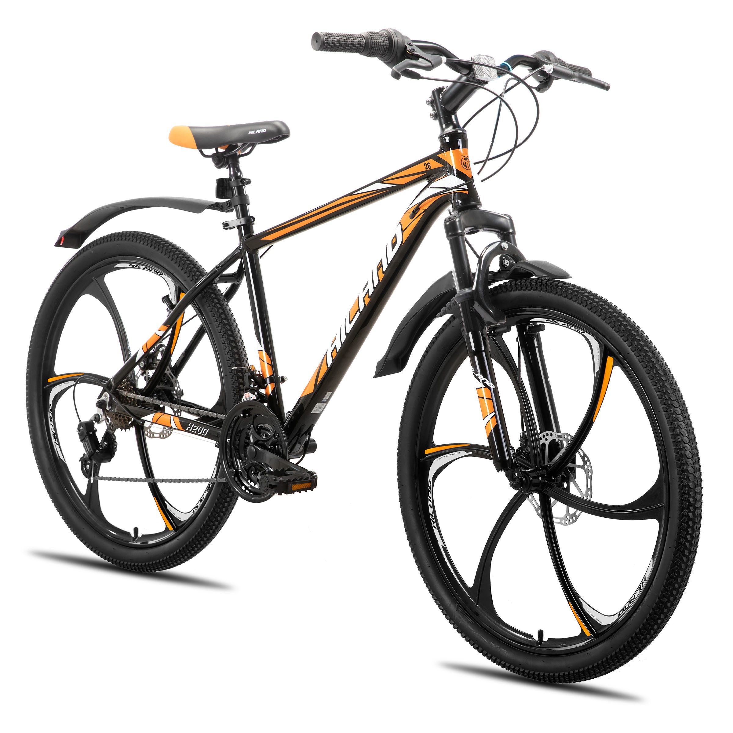 HILAND Mountainbike 26" Aluminium MTB Shimano 18-Gang, 3D/6D Felgen wählbar, 3/6-Speichen-Räder, 18-Gang, mit Schutzblechen, Doppelscheibenbremsen