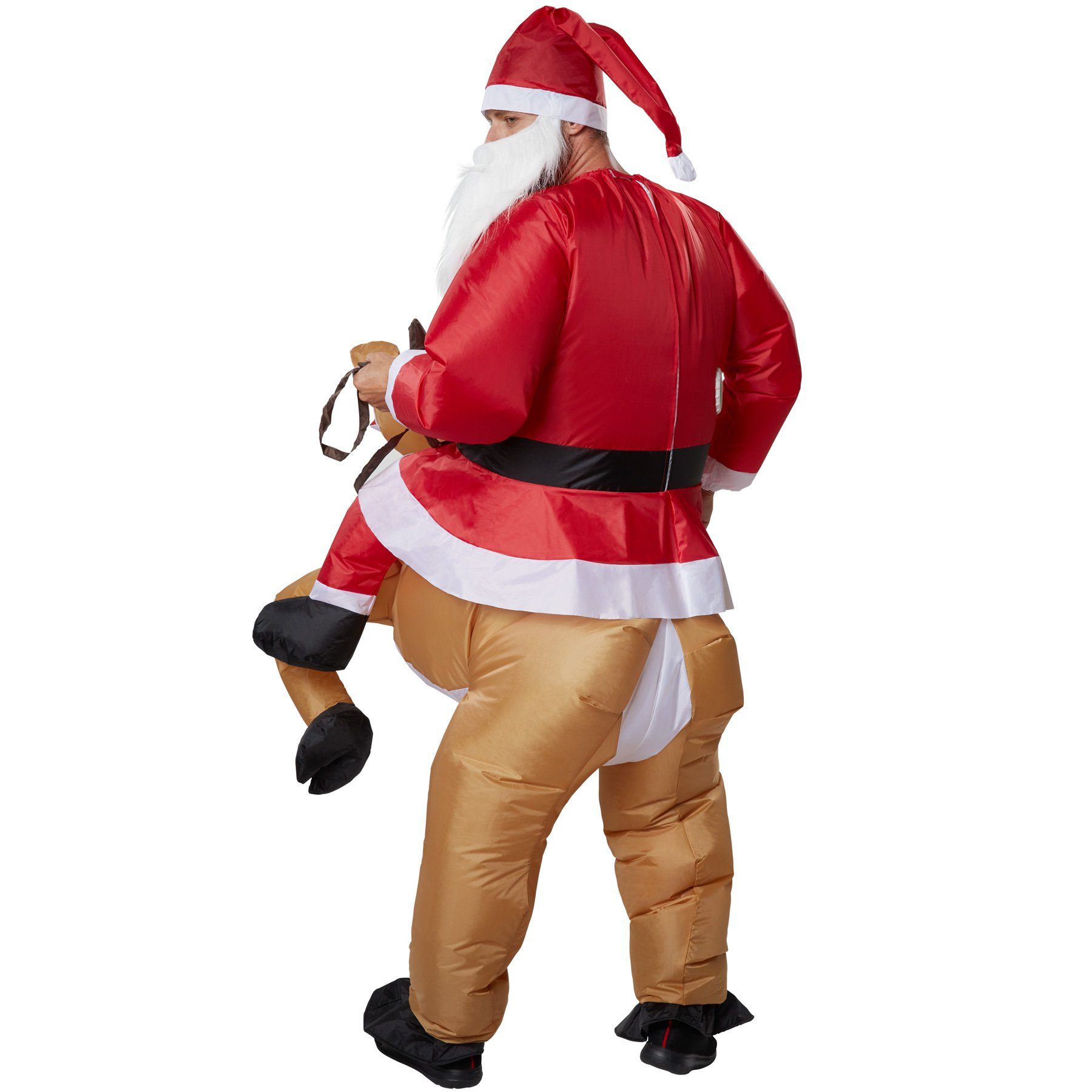 dressforfun Kostüm Weihnachtsmann/Aufblasanzug, in der Farbe rot, Gr. Einheitsgröße, Aufsitzkostüm mit Mütze und Bart, In 30 Sekunden auf voller Größe