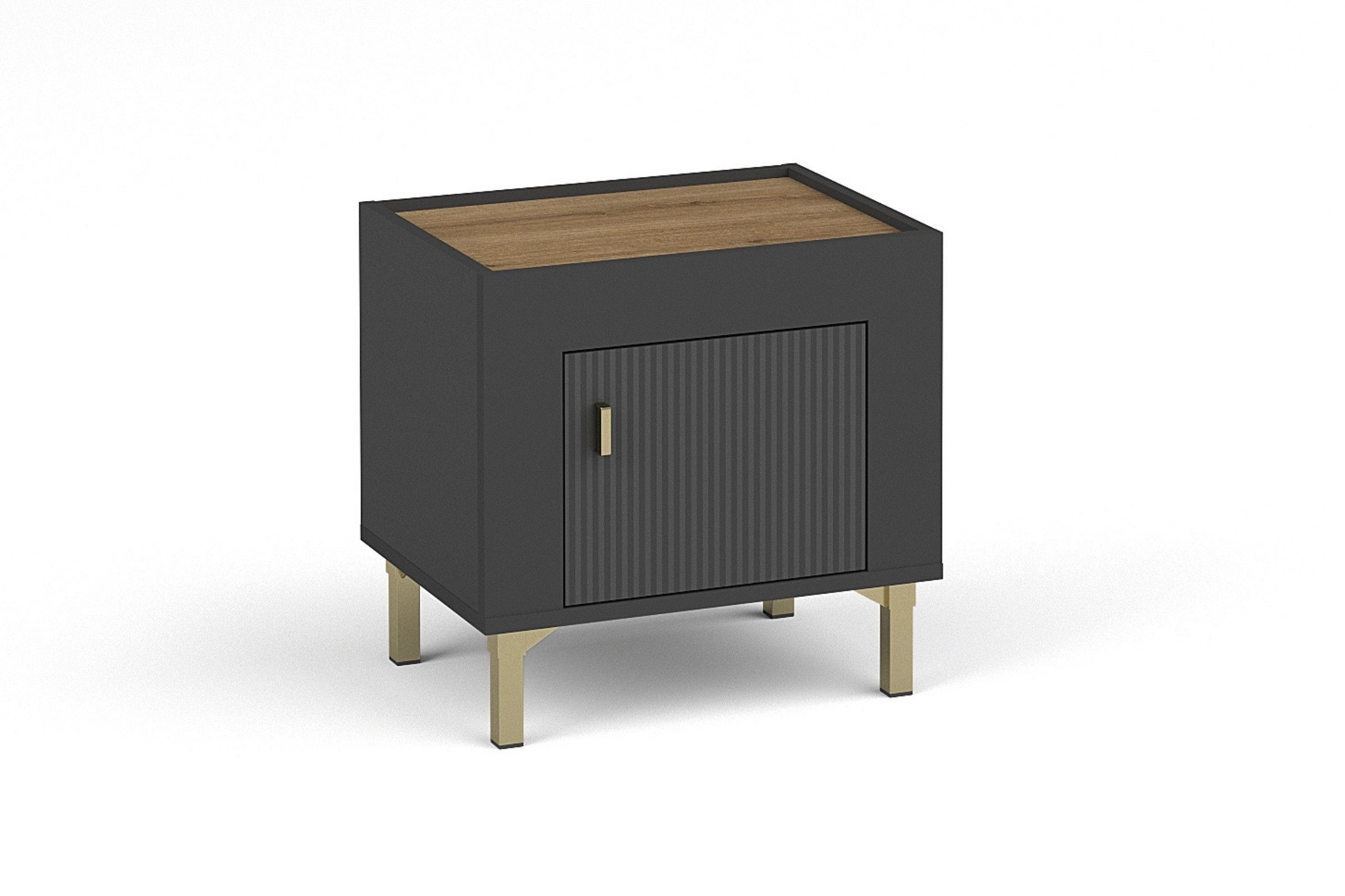 Deine Möbel 24 Nachttisch MONI 11, Nachtkommode mit Tür, 48 cm breit (MONI - Kollektion, in Kaschmir, Weiß & Schwarz mit Eiche Whiskey, 1-St., Set), ideal für Schlafzimmer & Jugendzimmer