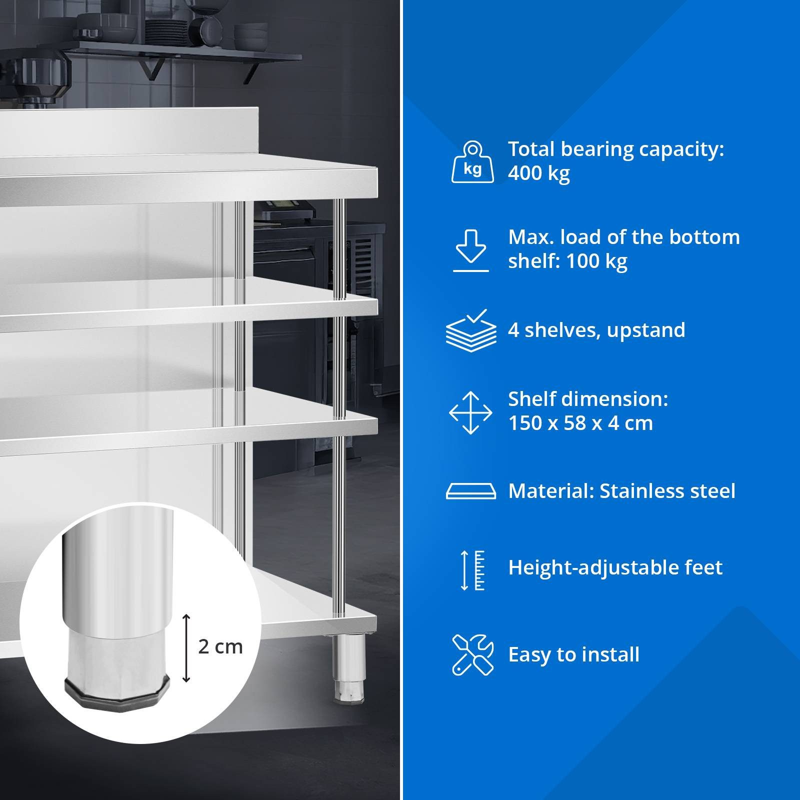 Royal Catering Arbeitstisch Edelstahl Bar-Arbeitstisch 150x60 cm mit Rückwa günstig online kaufen