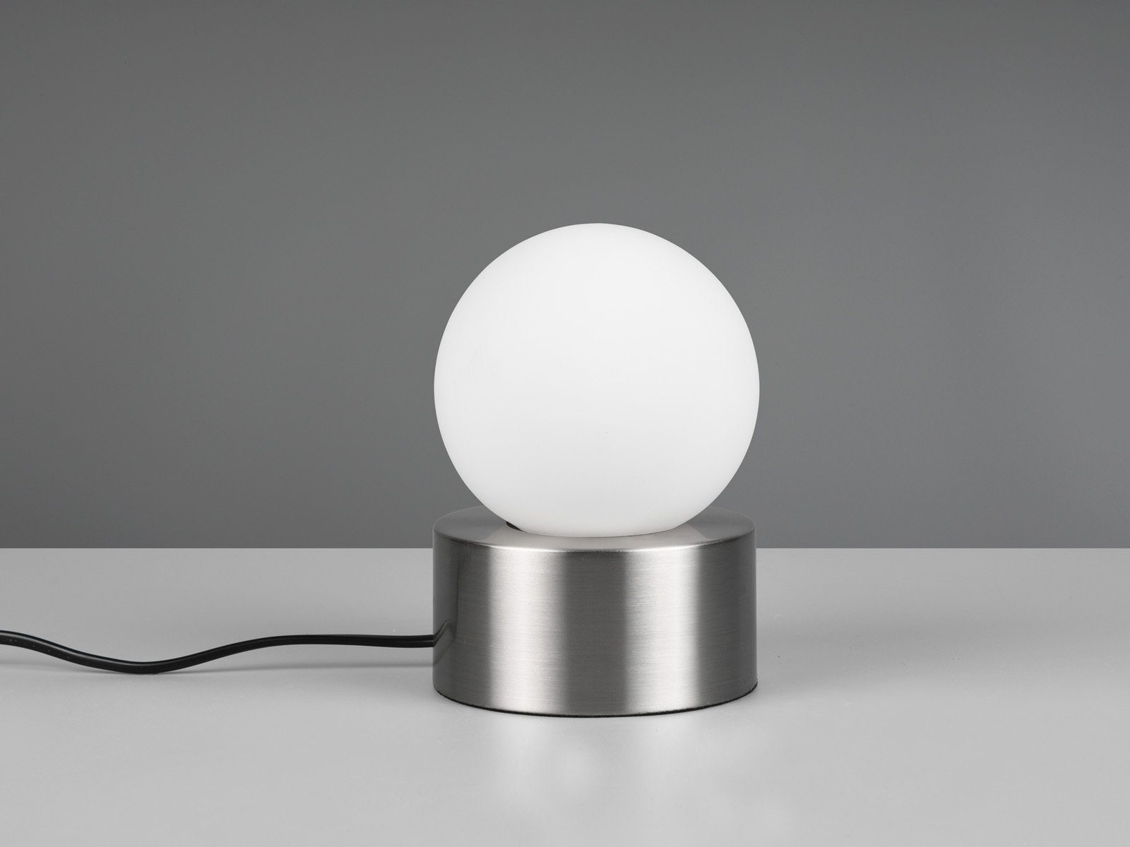 Reality Leuchten LED Nachttischlampe, Dimmfunktion, LED wechselbar, warmweiß, kleine Bauhaus Lampe Touch dimmbar Glas-Kugel Lampenschirm Silber 12cm