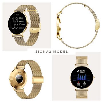 XCOAST SIONA 2 Damen Smartwatch (4,2 cm/1,3 Zoll, iOS Android) classic gold, Fitness Tracker, AMOLED, Blutsauerstoffmesser, 3-tlg., neueste Generation, Wasserdicht, ultra flach, Puls, Blutdruck, brillante Farben