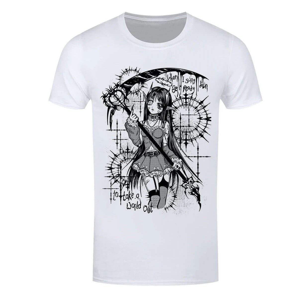 Grindstore Print-Shirt Anime Shirt in weiß Cosmic Boop Reaper Gothic Shirt Anime aus Baumwolle mit Print