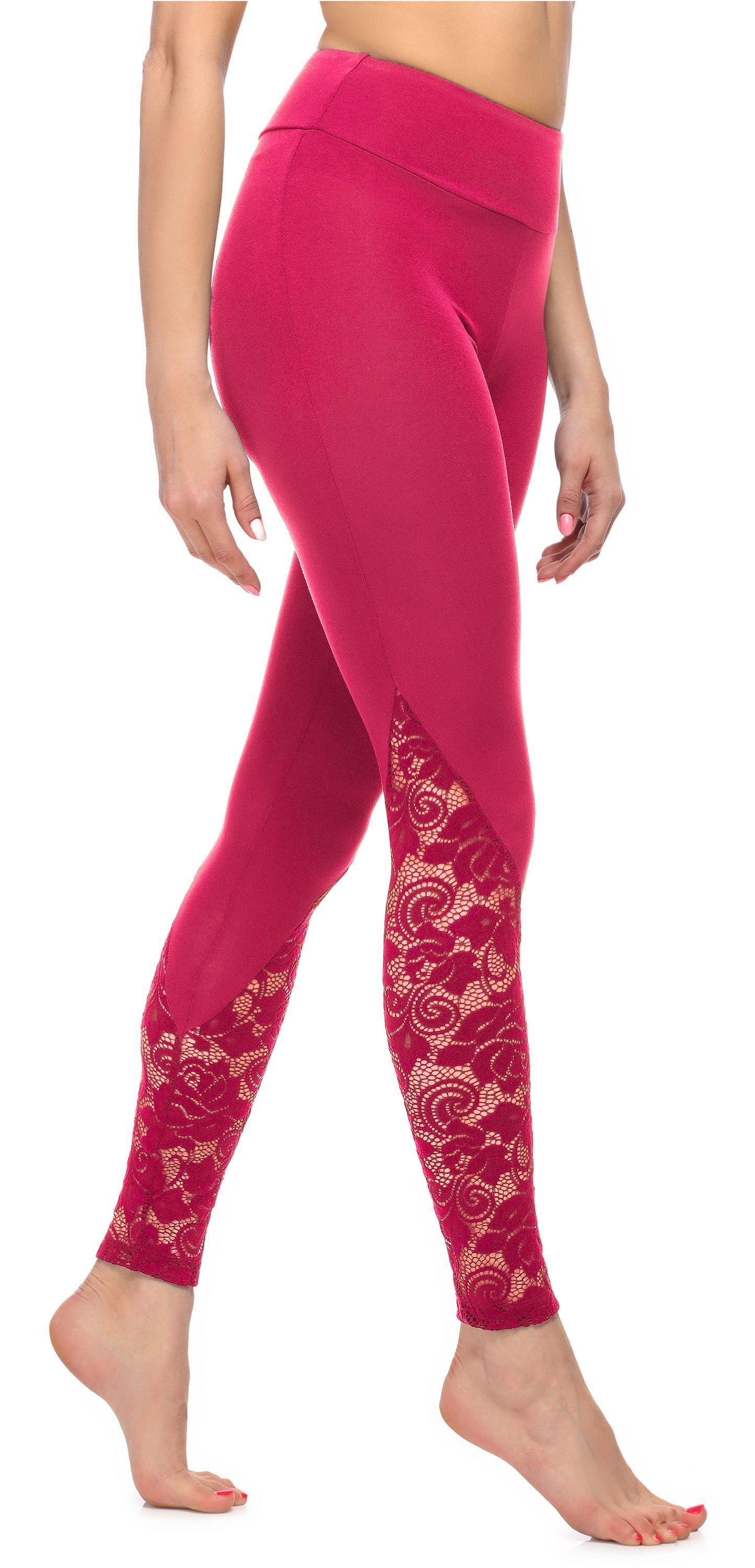 Merry Style Leggings Damen Lange Leggings aus (1-tlg) MS10-305 Viskose elastischer Himbeere/Rosa Bund