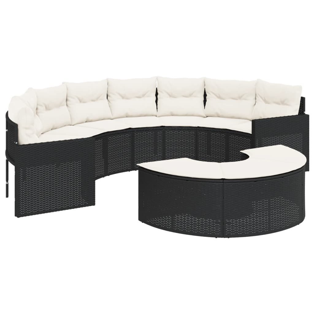 vidaXL Loungesofa 2-tlg. Garten-Sofagarnitur Halbrund Schwarz Poly-Rattan, 1 Teile