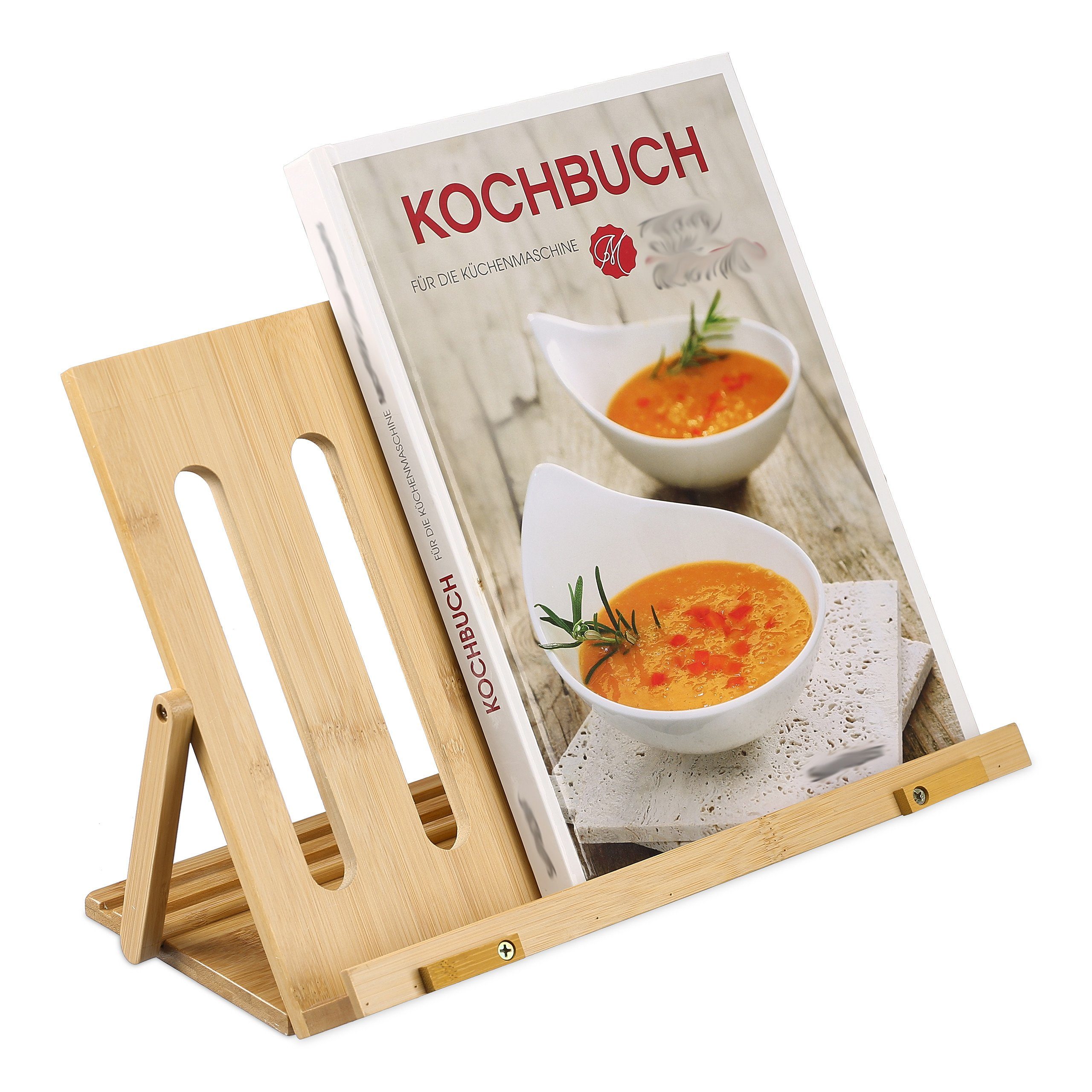 Bambus Kochbuchständer – Auch Als IPad-Halter & Leseständer Nutzbar, 37x20 Cm, Mit Rutschfesten Füßen