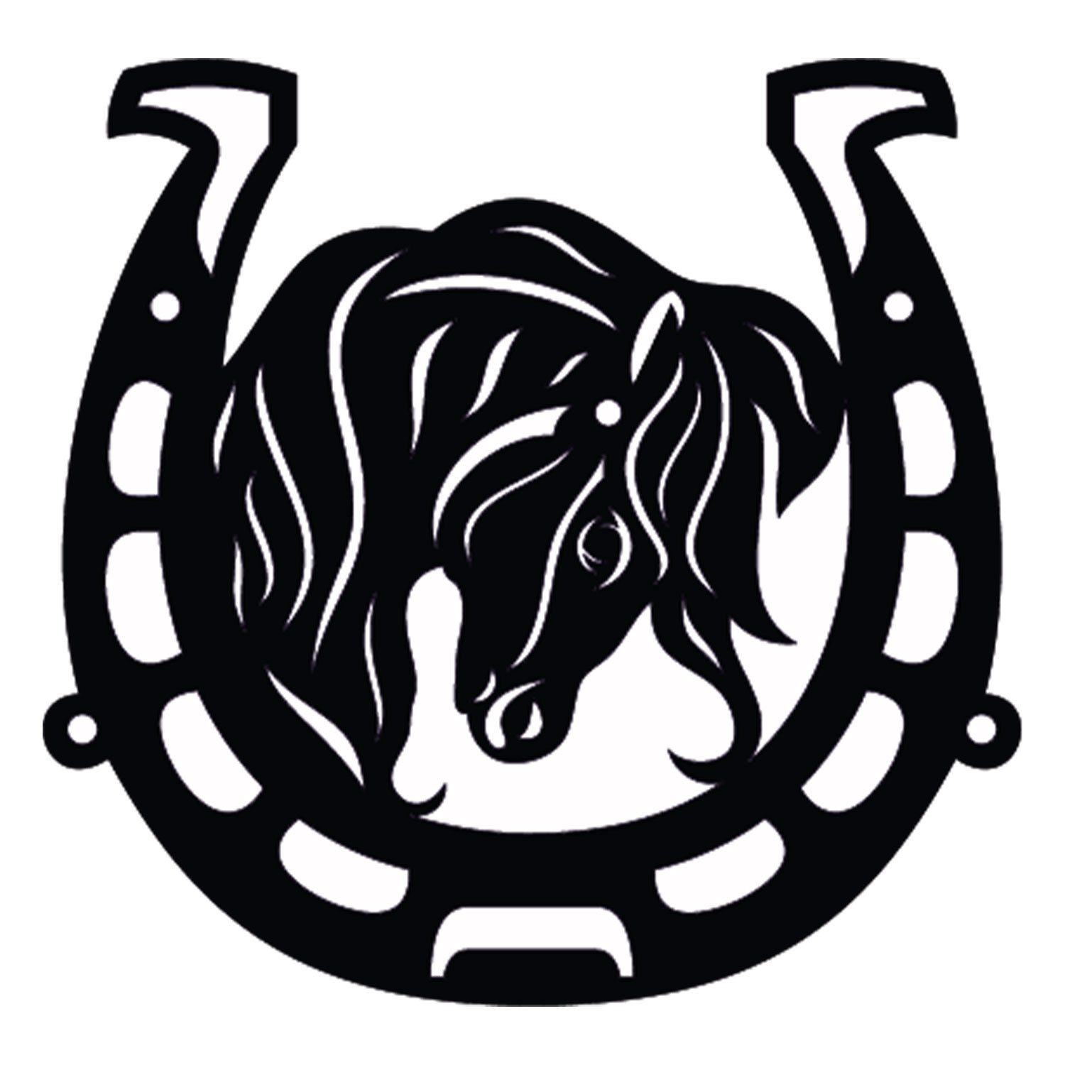 Jungengel Wanddekoobjekt Pferd Wanddeko mit Hufeisen aus MDF – schwarze Wanddekoration (Einzelartikel, 1 St., Für den Innenbereich geeignet), 34x34 cm, Einfache Montage, 6mm Dick, 100% Holz, Robust & Langlebig