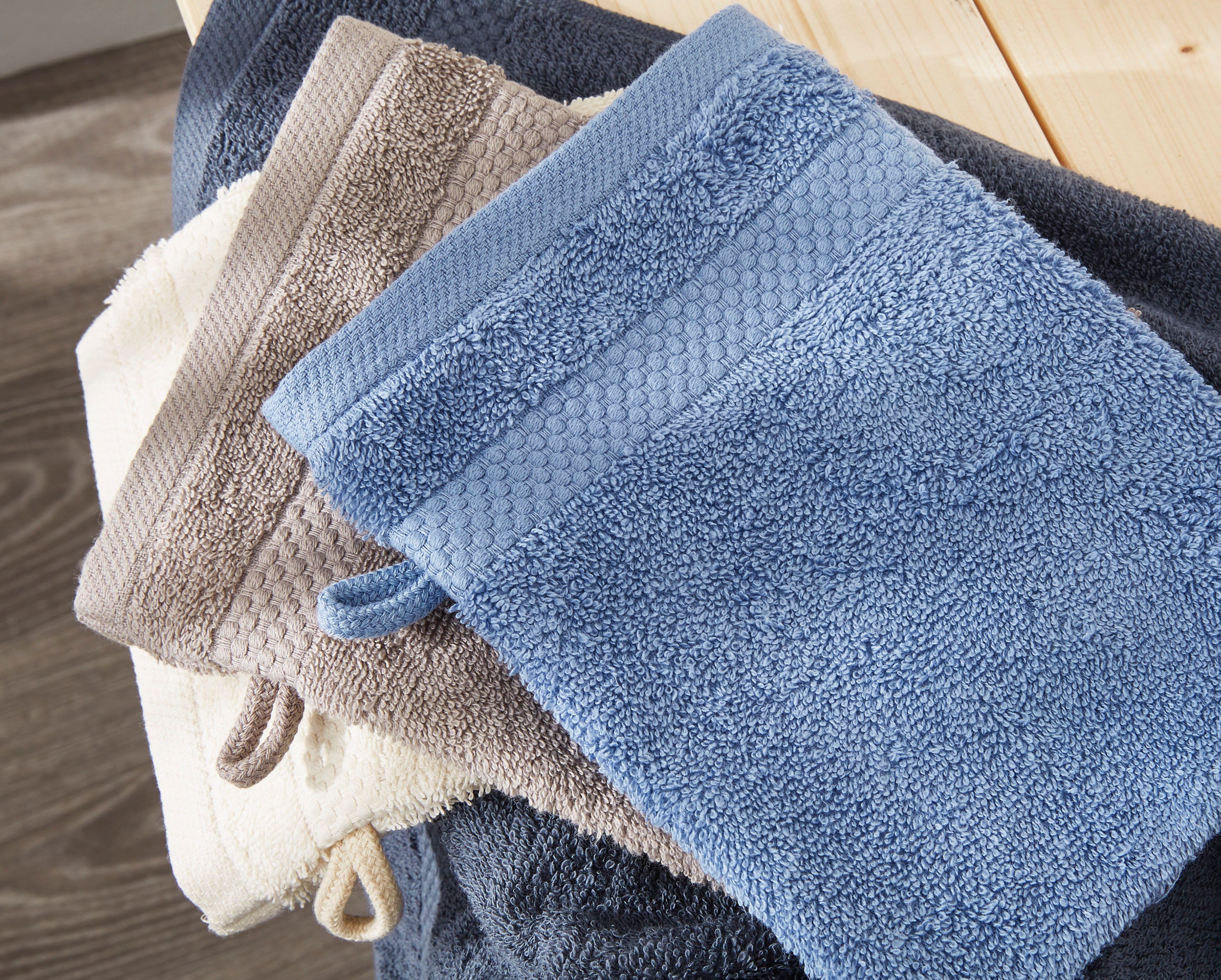 Dyckhoff Waschhandschuh Planet, (Set, 6-St), 450 g/m², aus reiner Baumwolle, trocknergeeignet