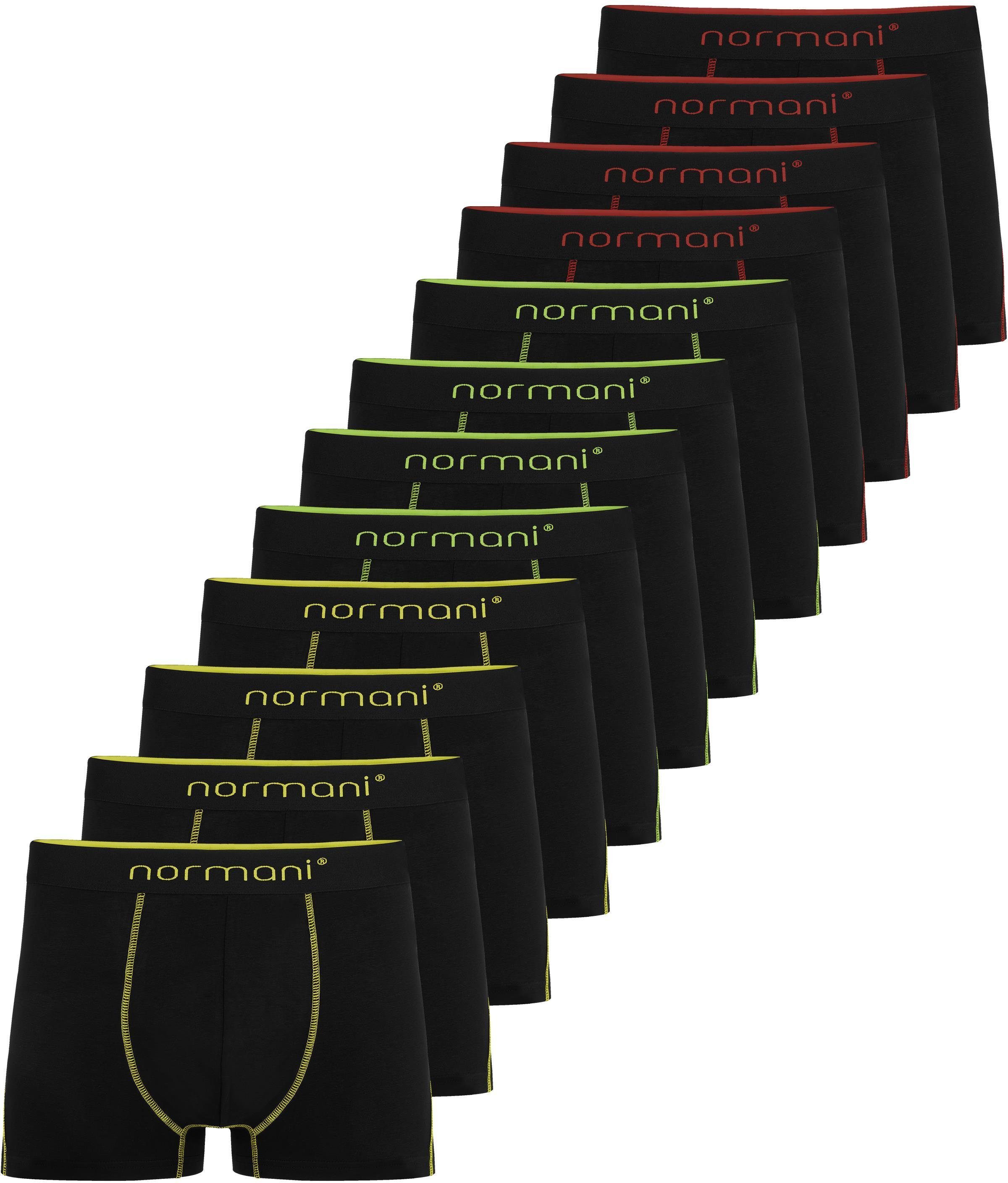 normani Boxershorts 12 x Herren Baumwoll-Boxershorts Unterhose aus atmungsaktiver Baumwolle für Männer Gelb/Grün/Rot