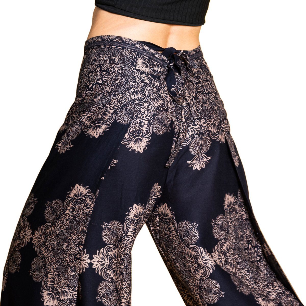 PANASIAM Palazzohose Sunshine Pants Wickelhose aus natürlicher Viskose Palazzohose im Peacock Design langer Boho Hosenrock Haremshose Pareo Hose