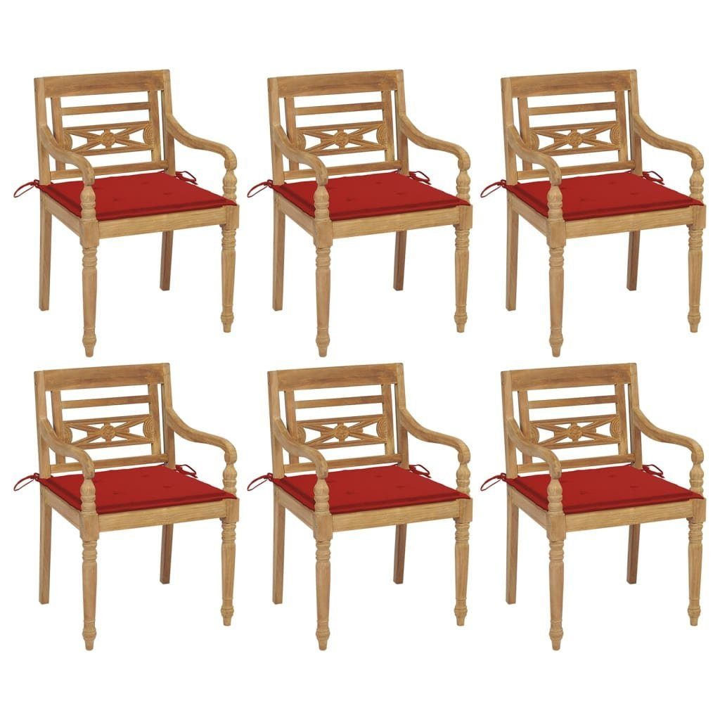 furnicato Gartenstuhl Batavia-Stühle mit Teak Kissen Massivholz 6 Stk