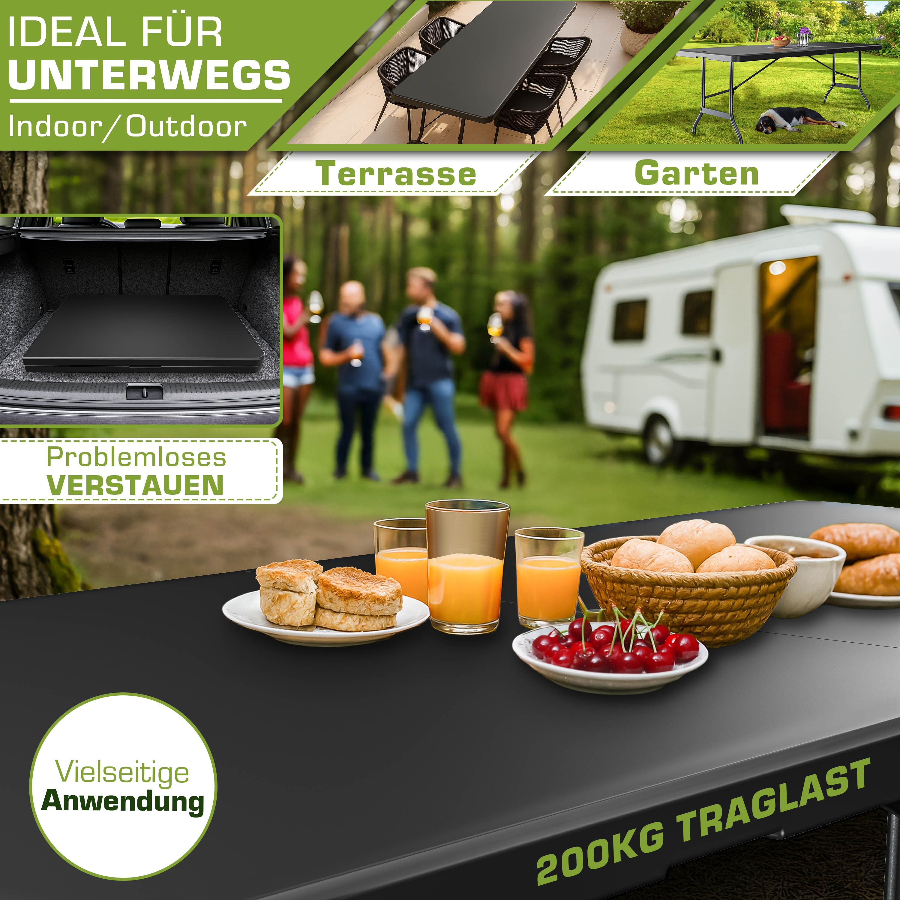 tillvex Gartentisch tillvex® Klapptisch Gartentisch Buffettisch Campingtisch Garten 220 cm (Gartentisch Campingtisch 10 Personen), Balkon