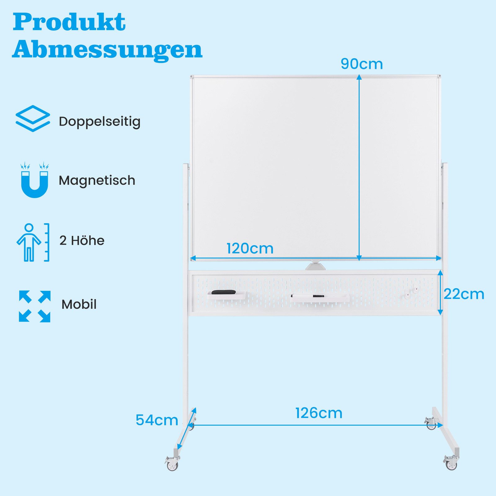 COSTWAY Magnettafel, 120x90cm Whiteboard mit Zubehör doppelseitig magnetisch