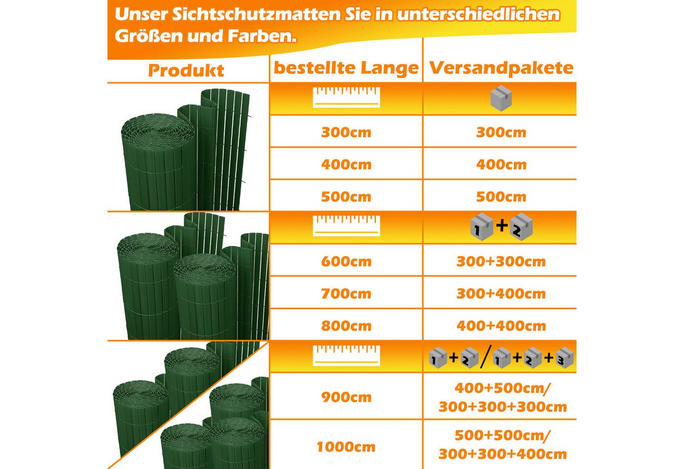Thumbnail - Clanmacy Balkonsichtschutz PVC Sichtschutzmatte für Garten Terrasse und Balkon mit Montagezubehör