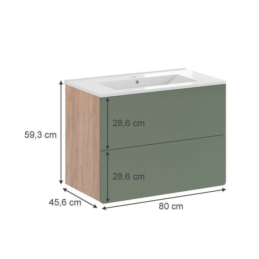 Vicco Badmöbel-Set Izan, Goldkraft Eiche/Grün, 2-teilig, günstig online kaufen