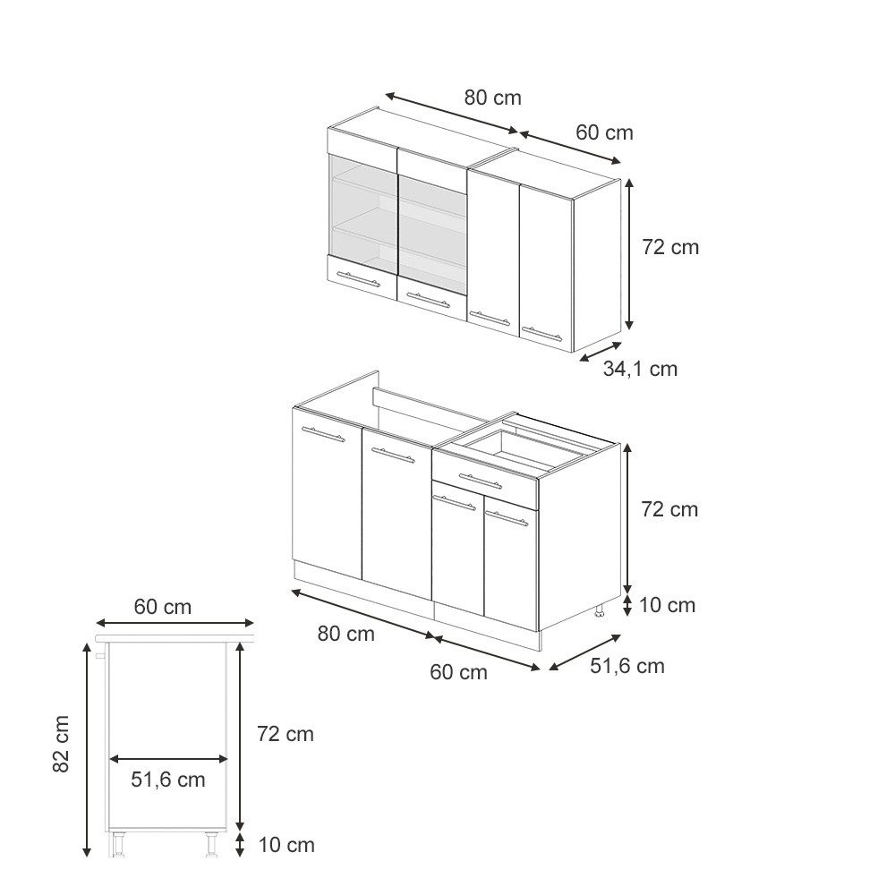 Vicco Küchenzeile Fame-Line, Weiß Landhaus/Goldkraft Eiche, günstig online kaufen