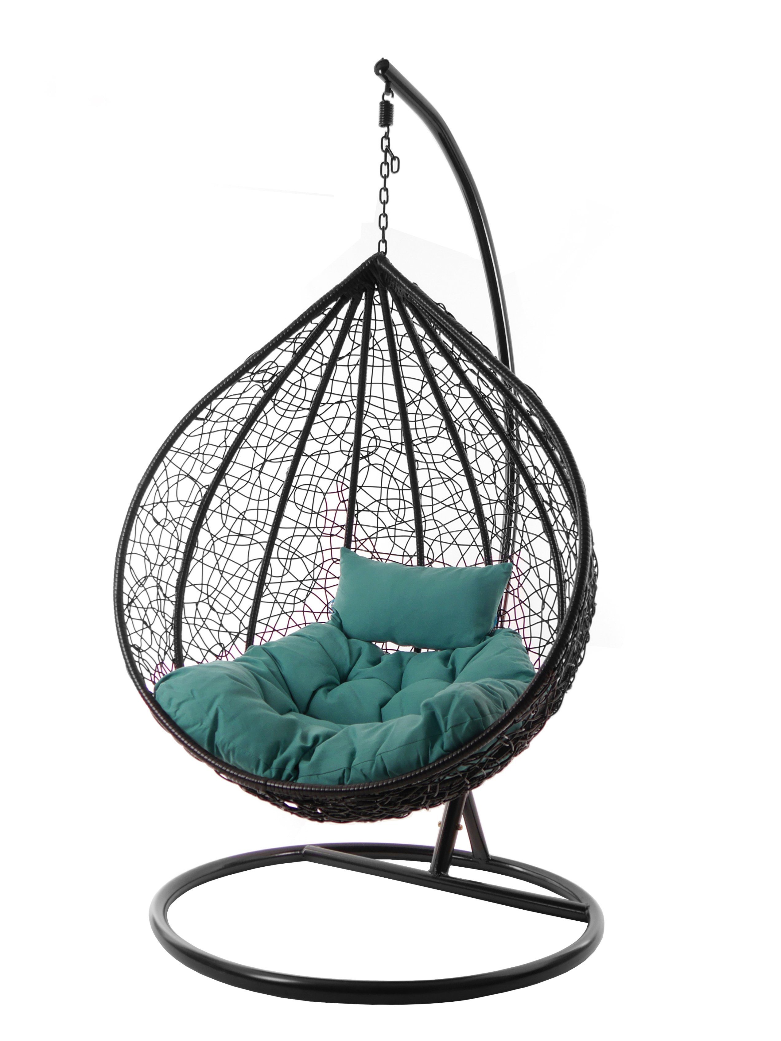 KIDEO Hängesessel Hängesessel MANACOR schwarz, edles schwarz, moderner Swing Chair, Schwebesessel inklusive Gestell und Kissen meeresblau (5060 ocean)