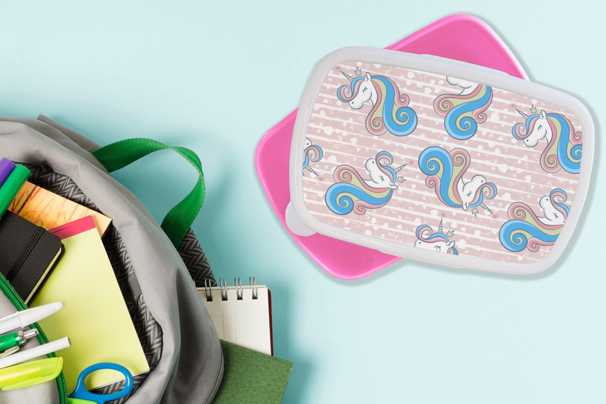 MuchoWow Mädchen, Kinder, Kunststoff - Snackbox, Muster - Brotbox Brotdose Lunchbox für Rosa, (2-tlg), Erwachsene, Kunststoff, Einhorn