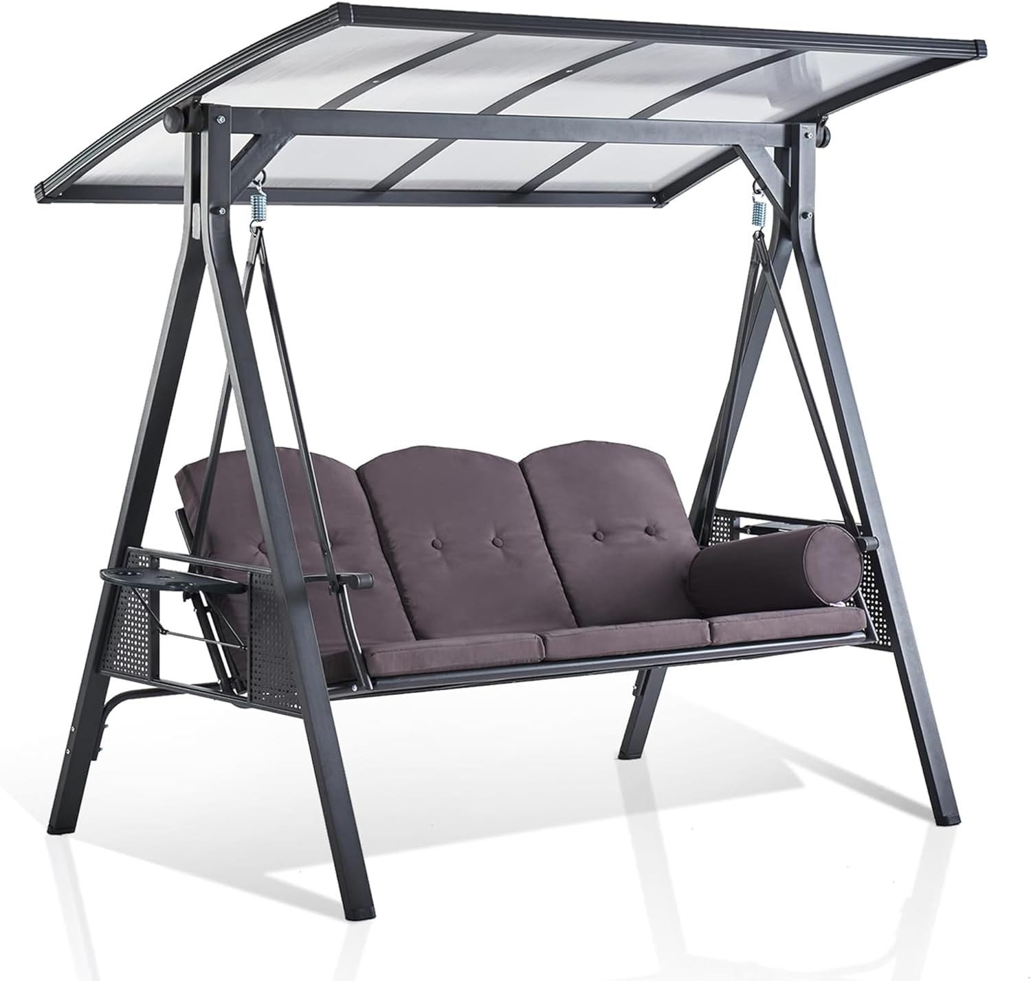 PURPLE LEAF Hollywoodschaukel 3-Sitzer-Gartenschaukel mit Liegefunktion und Bettfunktion, PVC Hardtop, Wasserdicht und sonnenbeständig