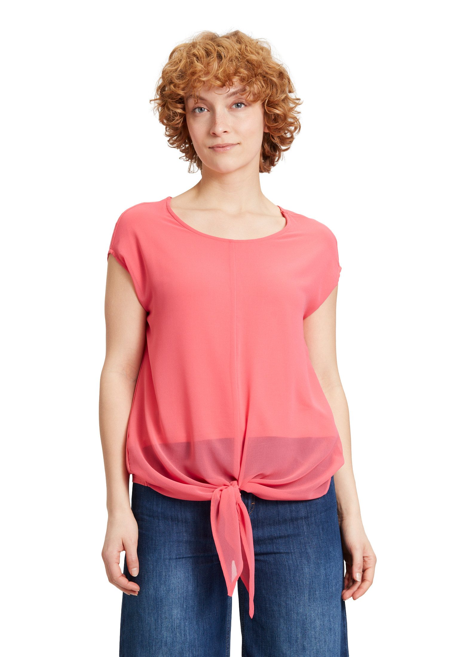 Kurzarmshirt Cartoon Damen Rundhals-Shirt mit Schleifenknoten