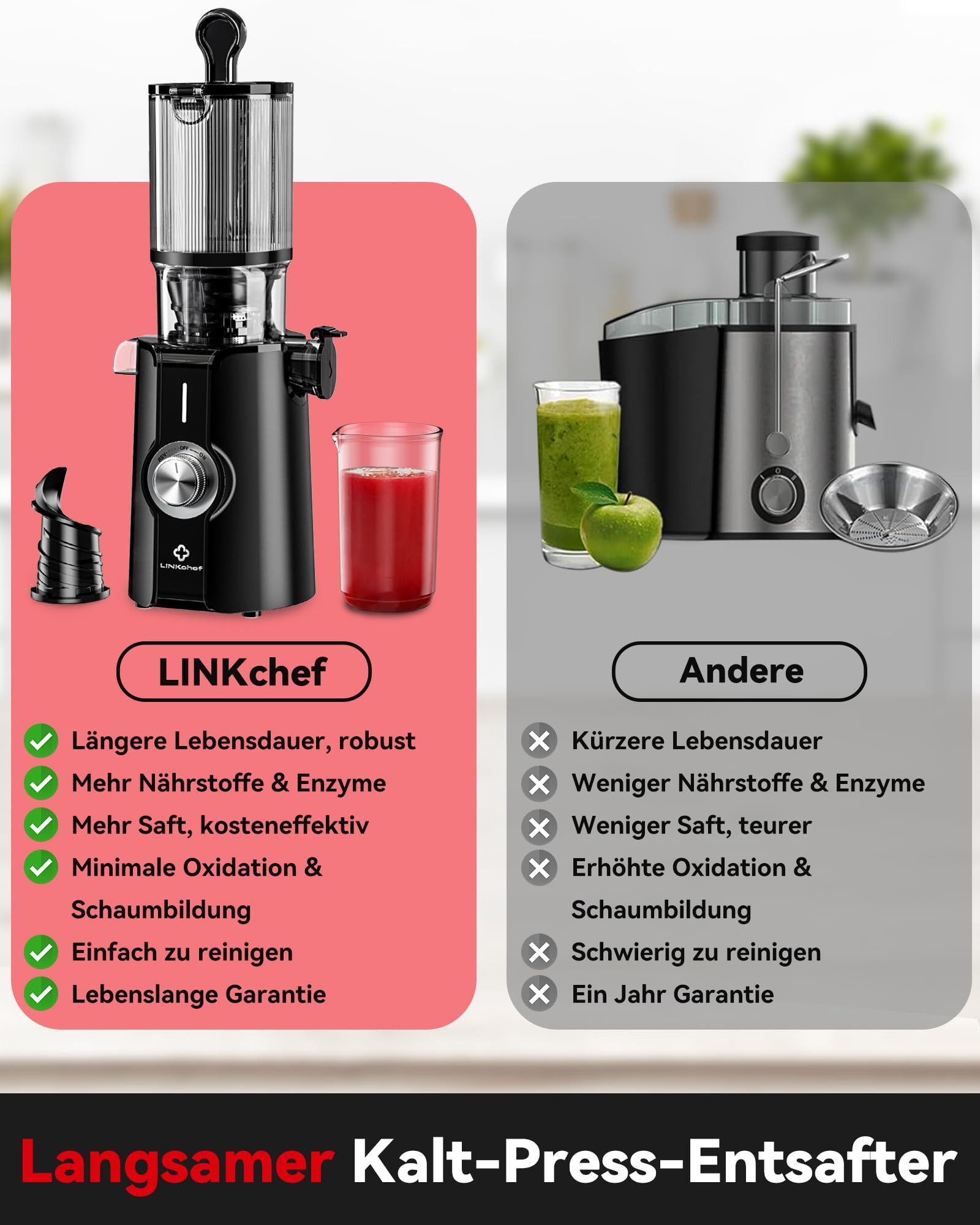 Azmsary Slow Juicer Entsafter mit 115mm Einfüllung, Eisfrei & 3-Sek. Reinigung, 200 W