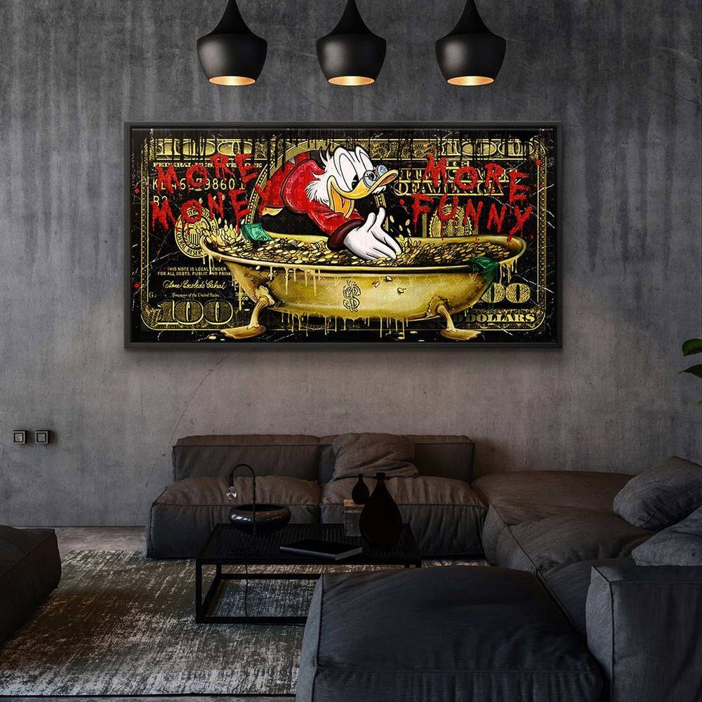 - - Art Money Geld Duck Rahmen Limitiert schwarzer Leinwandbild, Leinwandbild Pop DOTCOMCANVAS® More -