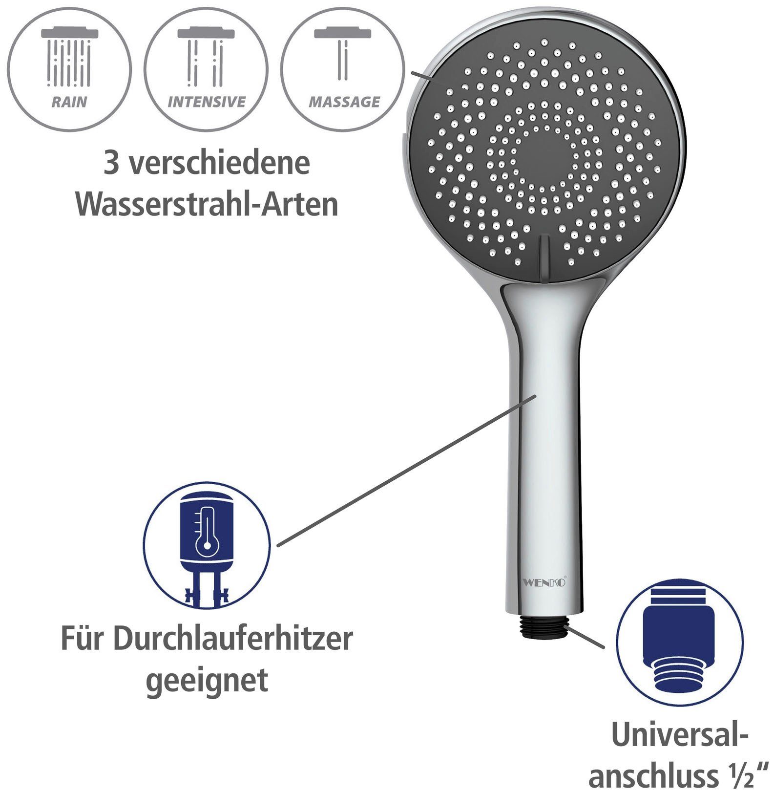 WENKO Handbrause Watersaving System, Duschkopf Watersaving 11 Durchmesser cm Grau