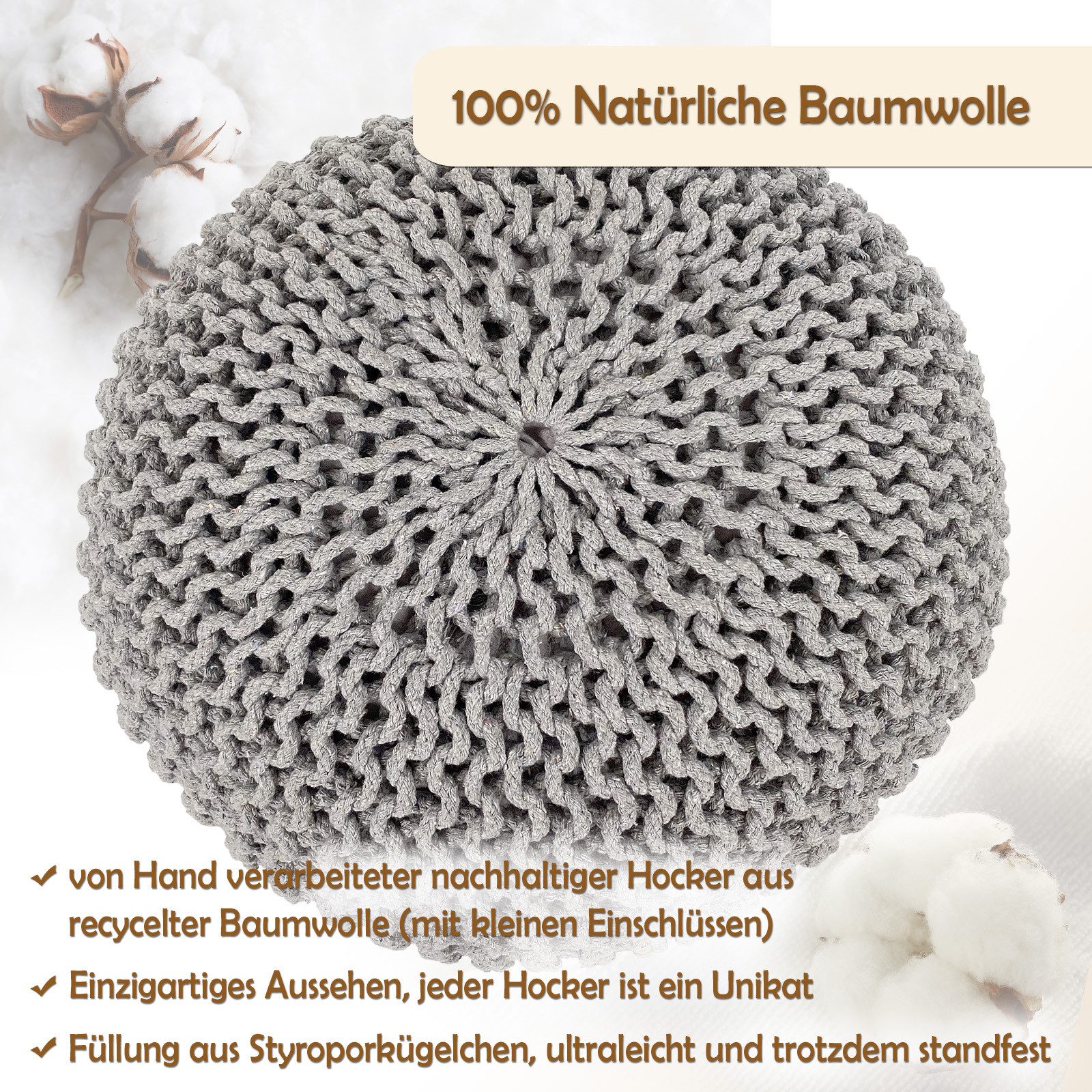 Amagohome Sitzhocker Strickhocker Pouf Ø45 o. 55cm Bodenkissen Sitzpouf XXL günstig online kaufen