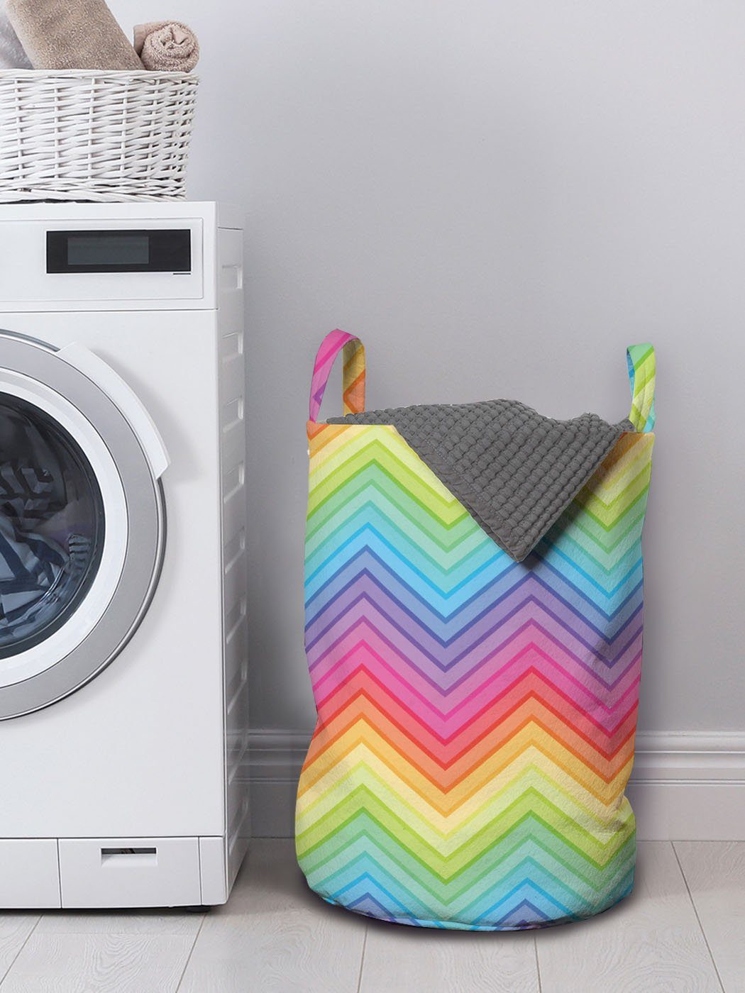 Regenbogen Wäschekorb Waschsalons, Chevron Kordelzugverschluss für Vivid Bunte Wäschesäckchen Griffen Abakuhaus mit