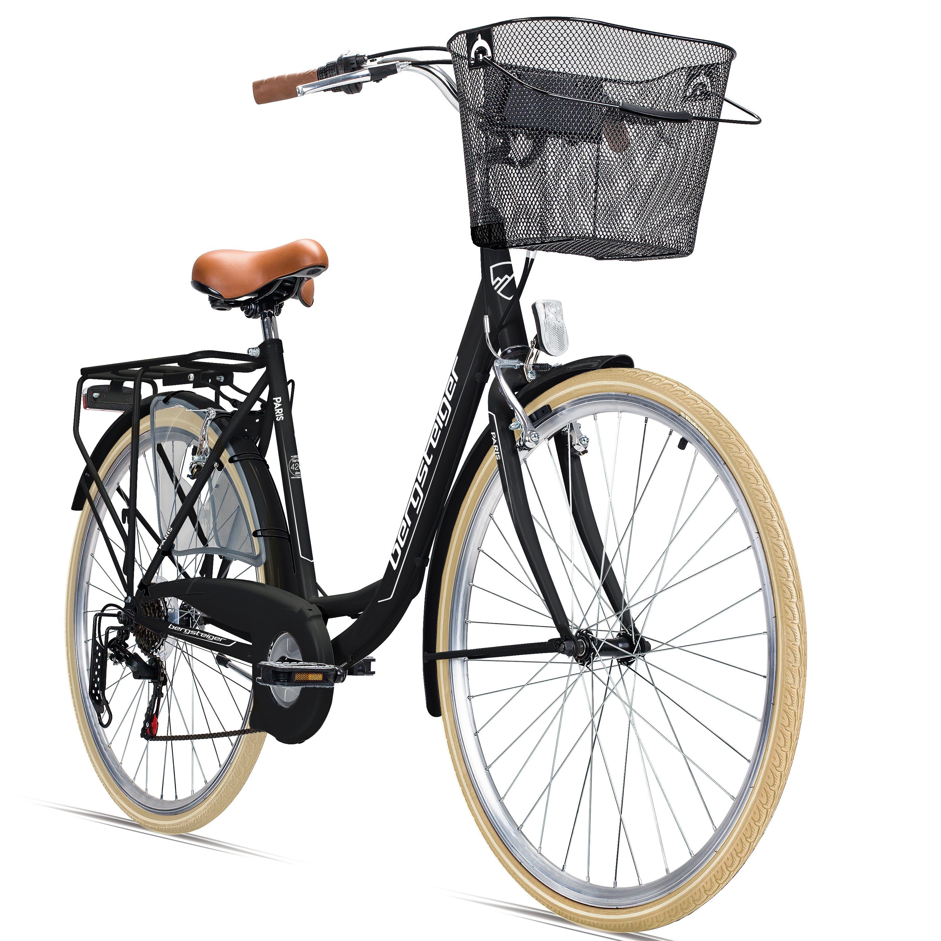 Cityrad Paris 26 Zoll, 28 Zoll Damenfahrrad, ab 140 cm, Korb, Licht