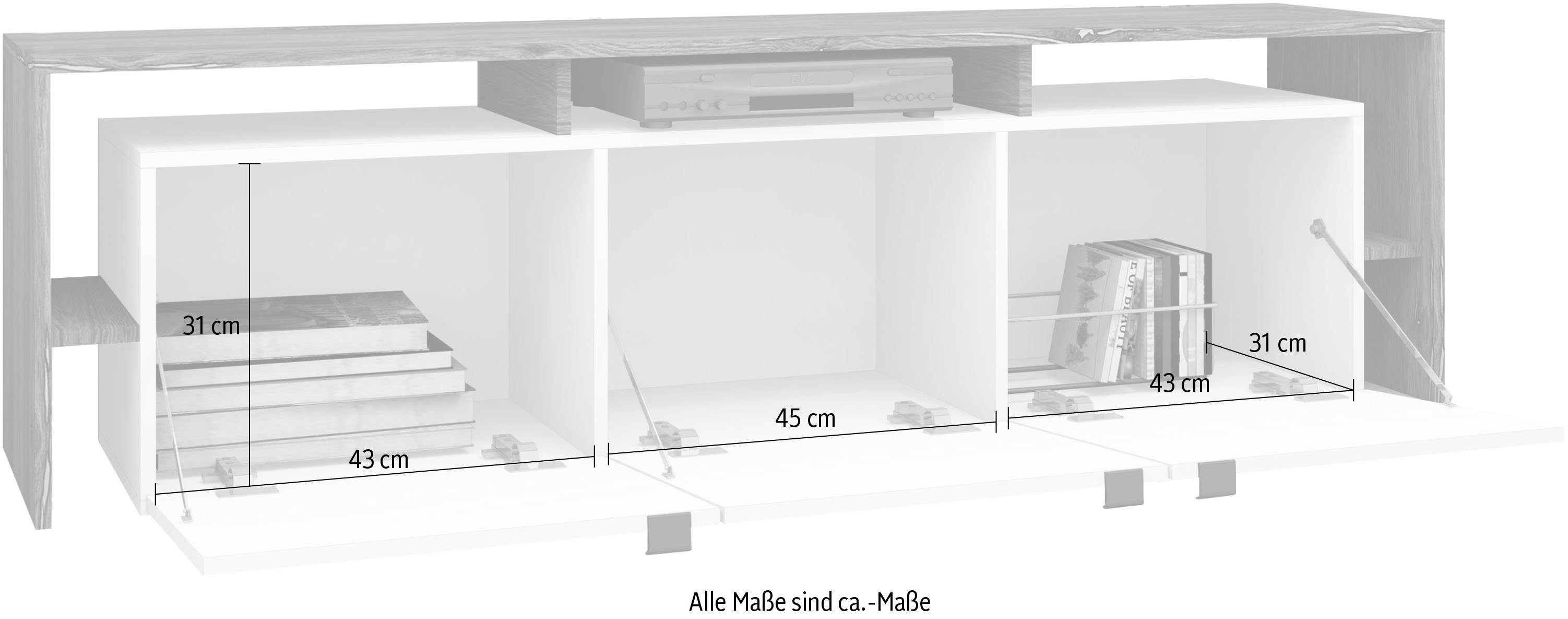 borchardt Möbel TV-Schrank mit Breite / weiß Sophia 159 eiche | weiß vintage Überbau matt cm