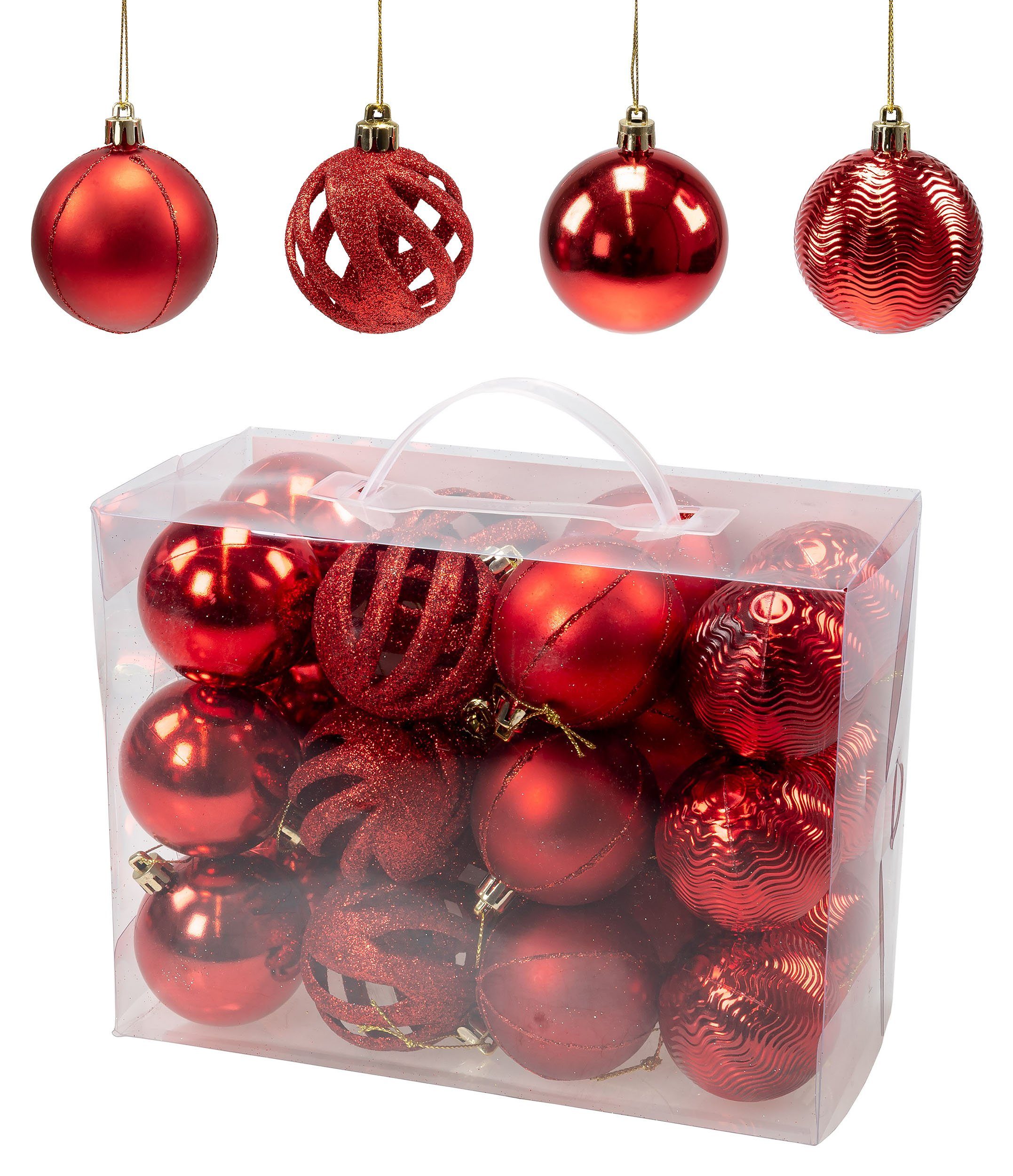 kamelshopping Christbaumschmuck 24 Weihnachtsbaumkugeln inkl. Aufhängung, stoß- und bruchsicher, ca. Ø 6 cm, Weihnachtskugeln