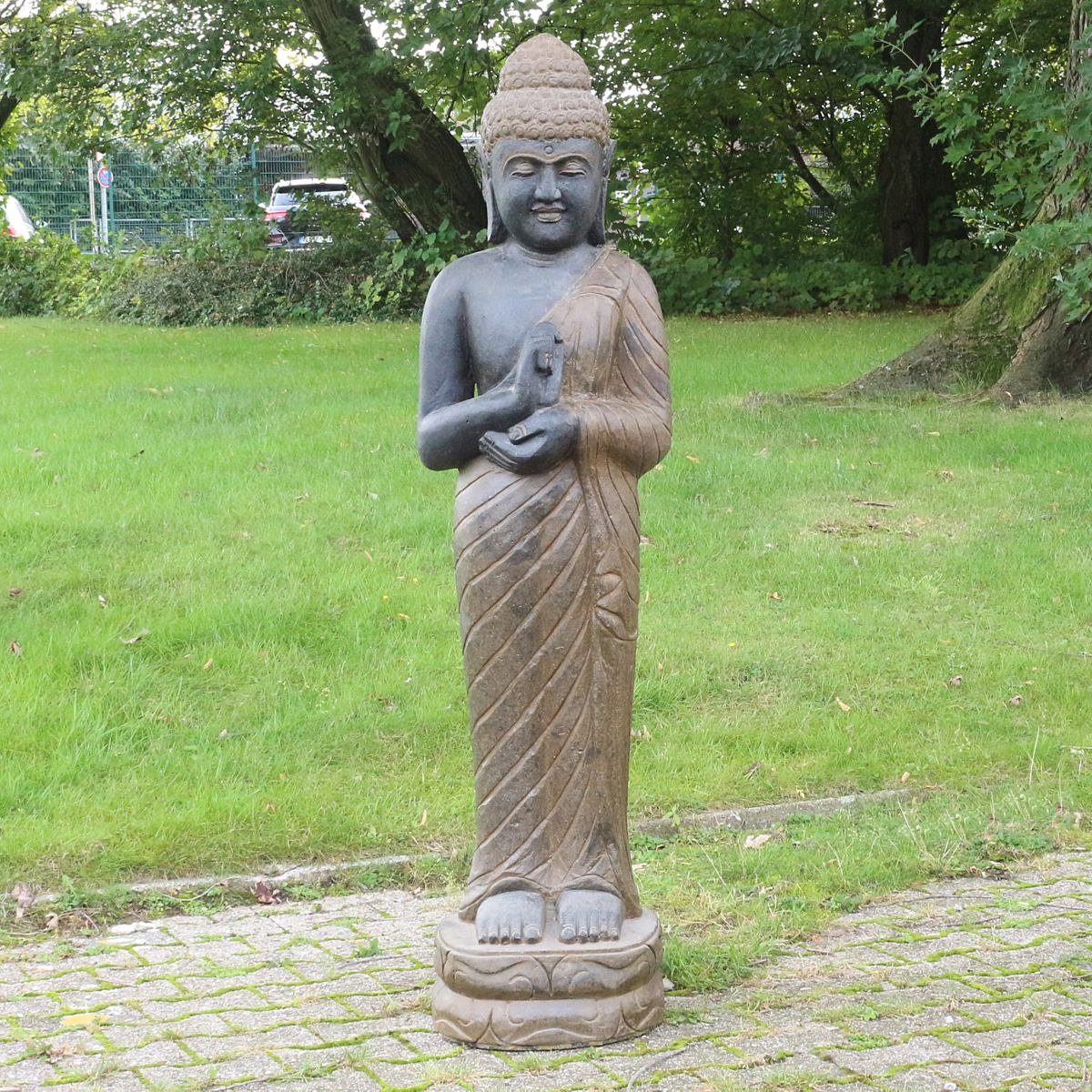 Oriental Galerie Dekofigur Buddha Figur stehend Steinfigur Greenstone Massiv Chakra 152 cm (1 St), traditionelle Herstellung in Handarbeit im Ursprungsland
