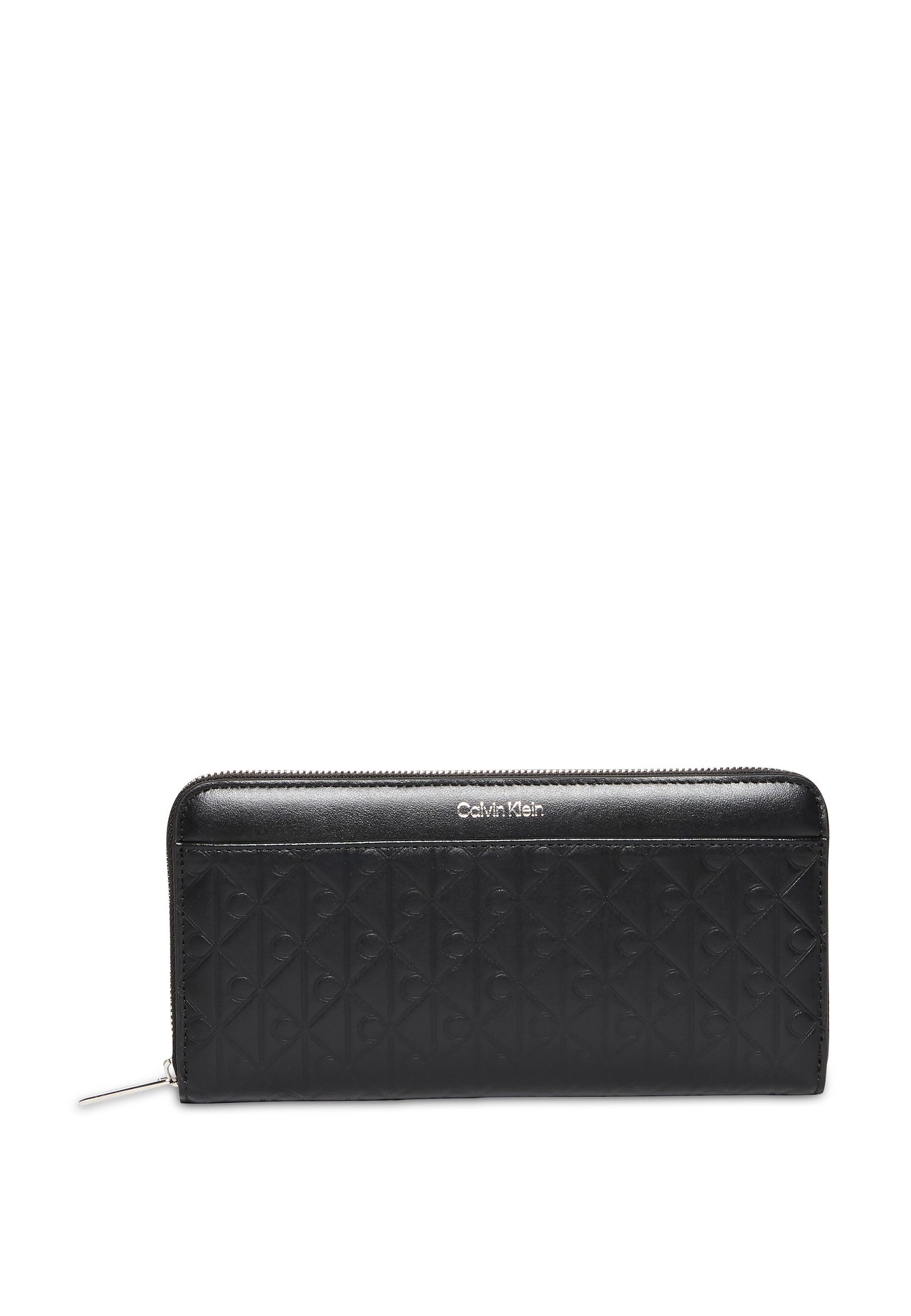 Calvin Klein Geldbörse EMBLEM AOP EMBOSSED LONG WALLET, Damen Geldbeutel, Portemmonnaie mit CK-Schriftzug