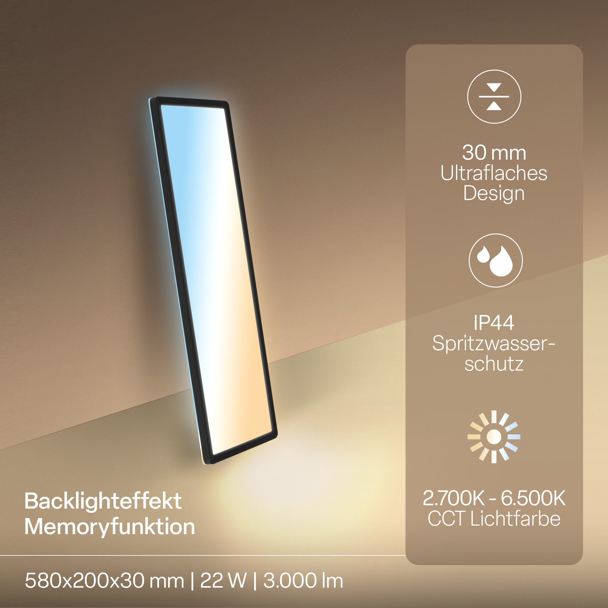 B.K.Licht LED Panel Deckenleuchte Wohnzimmer Flach Fernbedienung CCT Dimmbar IP44, LED fest integriert, CCT-Farbtemperatursteuerung, Badlampe, Badezimmer, Küche, Wohnzimmer