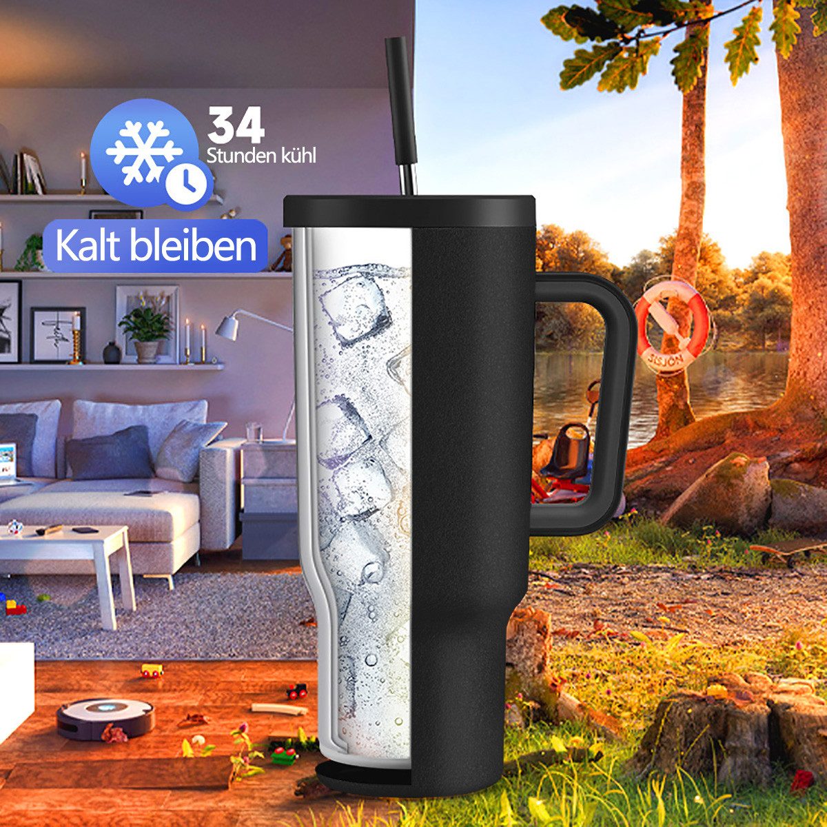 Fine Life Pro Thermobecher extra groß - Dichteschutz, doppelwandig isoliert für Warmes/Kaltes, Mit komfortabler Grip - Ideal für Alltag, Outdoor & Reisen