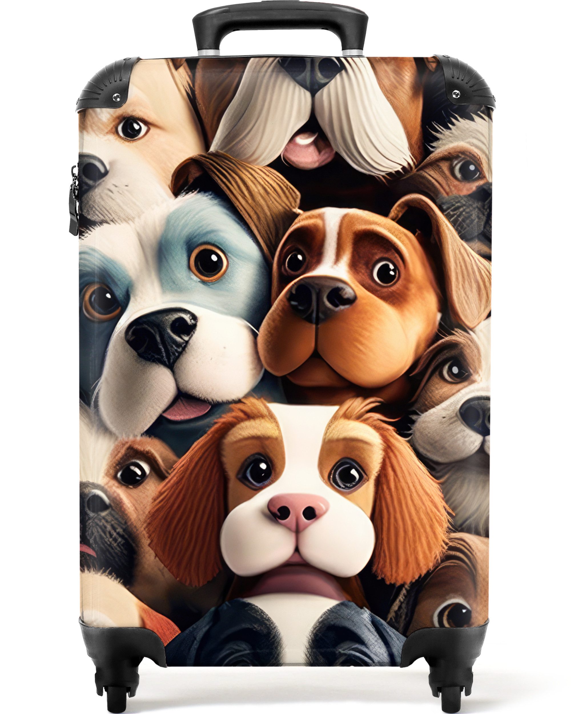 NoBoringSuitcases.com© Kinderkoffer Hund - Muster - Tiere - Braun - Mädchen - Junge 55x35x20cm, 4 Rollen, Kinder Koffer Klein, Trolley Handgepäck, Reisekoffer