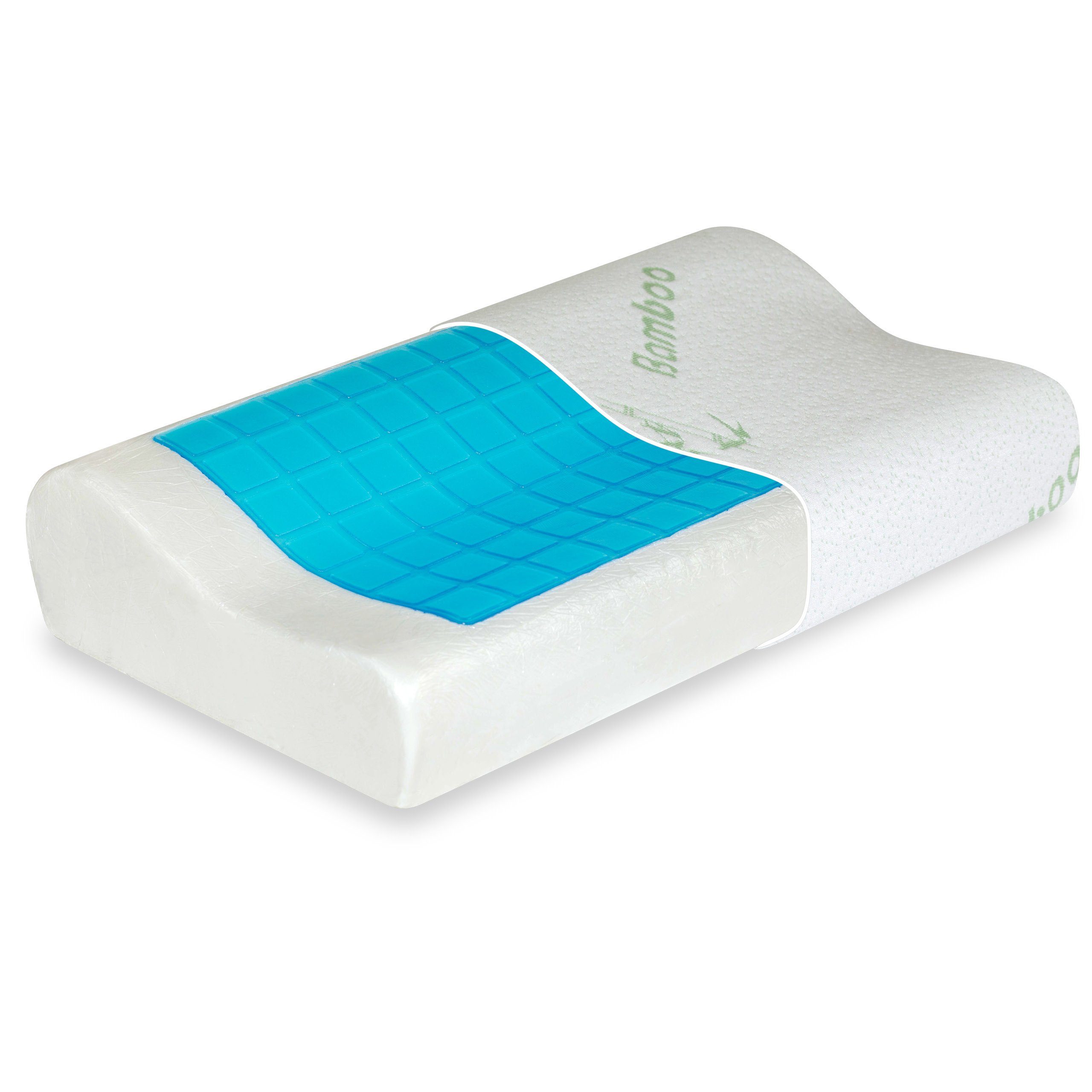 Vitabo Nackenstützkissen ergonomisches Nackenkissen mit Gelauflage in Wellenform, Bambus-Bezug, Rückenschläfer, Seitenschläfer, Bauchschläfer, atmungsaktiv, feuchtigkeitsregulierend, ergonomisch - gesund schlafen