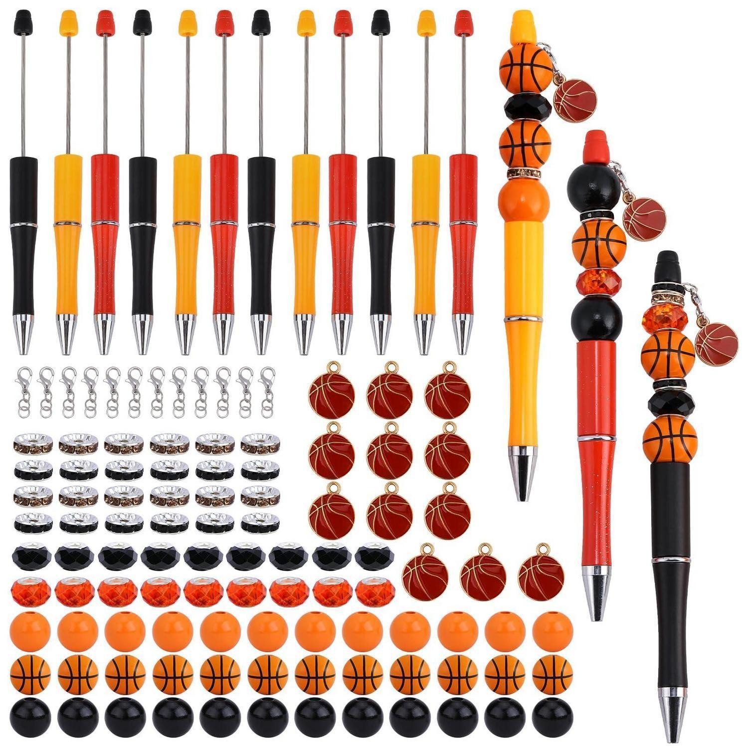 LuxusKollektion Kugelschreiber Perlenstifte Set Basketball 12 Stk. DIY Orange