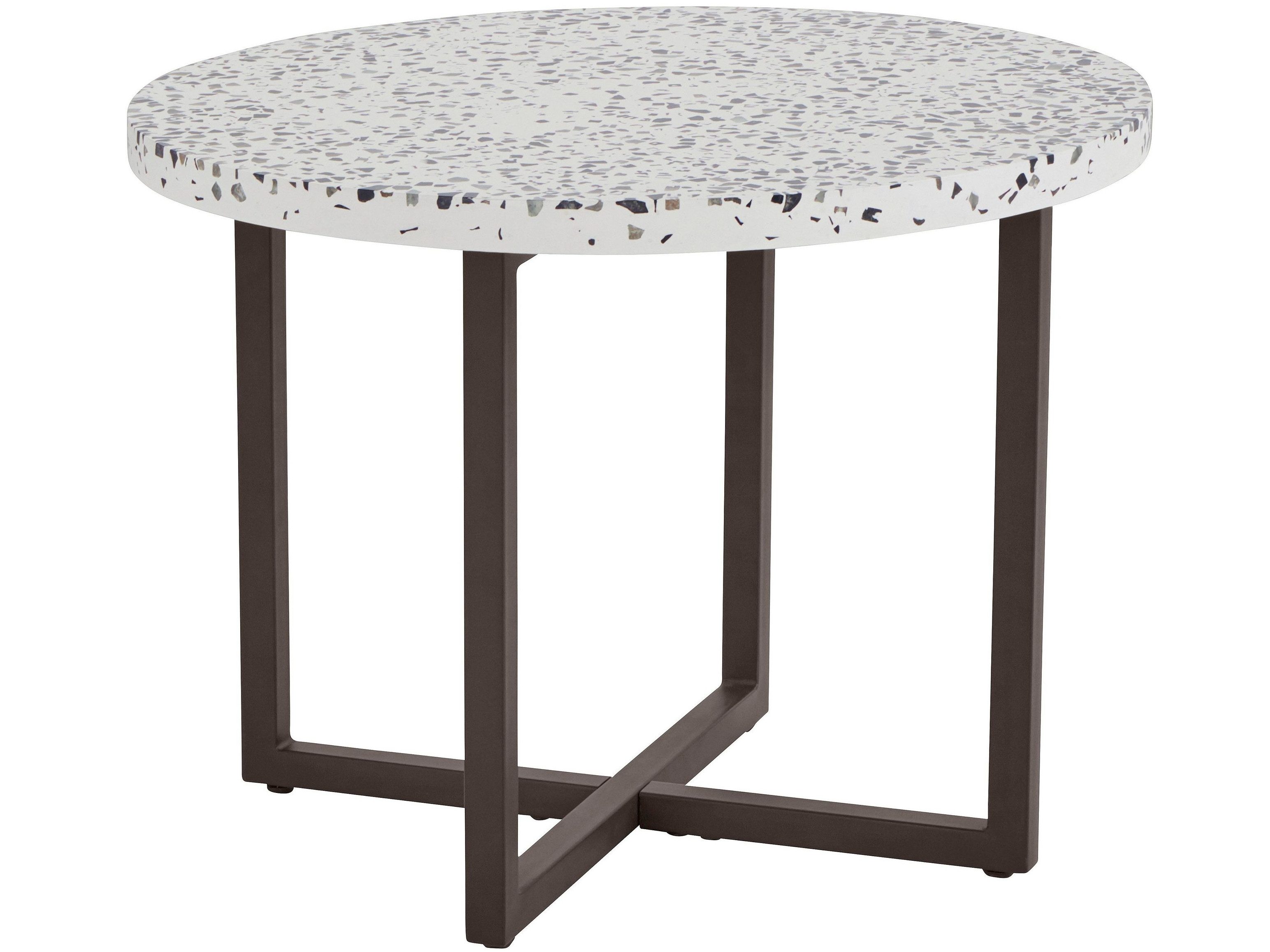 loft24 Beistelltisch Stanley, Wohnzimmertisch rund, Terrazzo Tischplatte weiß, Metallgestell