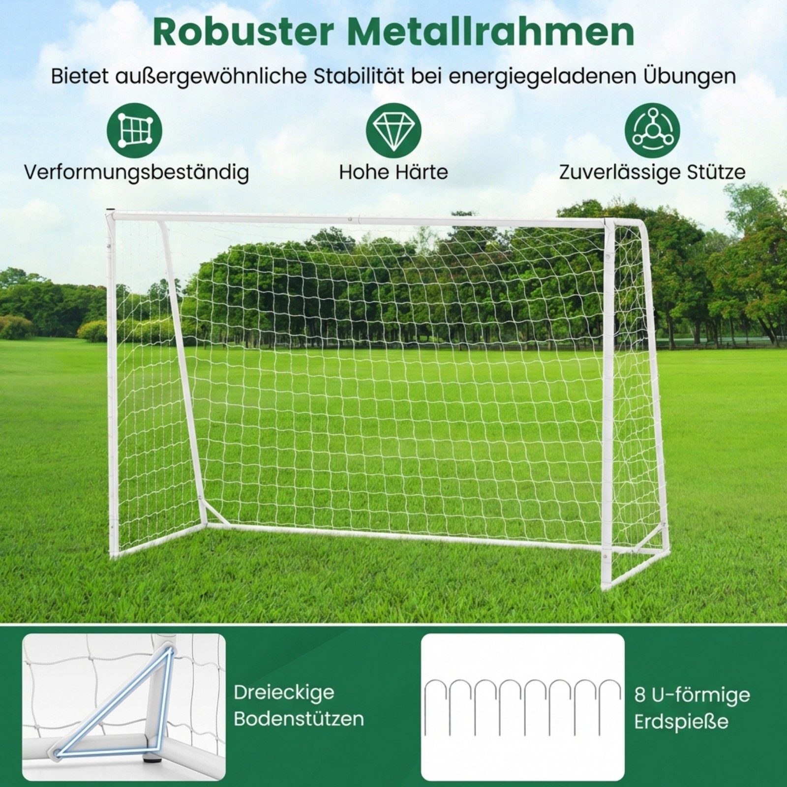 COSTWAY Fußballtor, Mit stabilem Metallrahmen & PE-Netz, 300 x 204 cm