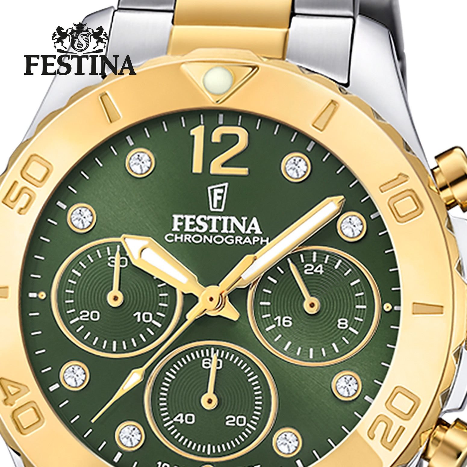 Festina Chronograph Festina Damenuhr Edelstahl silber gold, (Chronograph), Damen Armbanduhr rund, Edelstahlarmband silber, gold, Casual