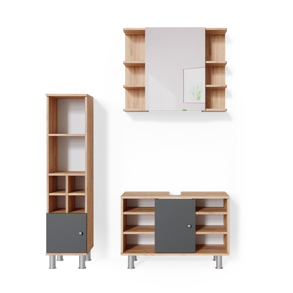 Vicco Badmöbel-Set Fynn, Goldkraft Eiche/Anthrazit, 3 günstig online kaufen